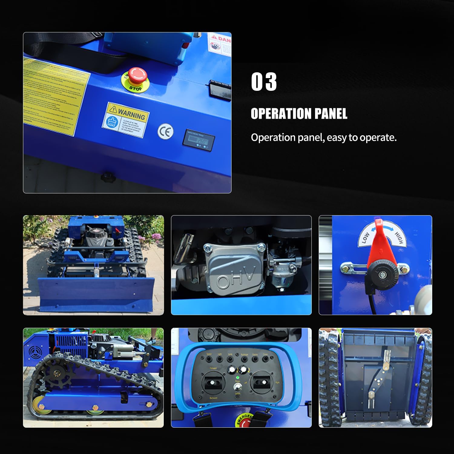 AIWEIYA-Remote Control Lawn Mower,Oil-Electric Hybrid Crawler Track Mower,1.1-5.9 Inch Cutting Height Professional Landscape and Estate Mower for 100% Slope(45°) Large Turf Grass Cutting