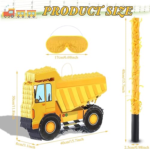 Miniatura 2 de Aoriher Piñata de camión volquete de construcción con venda y murciélago decoración de fiesta tractor excavadora Piñata para niños niños camiones