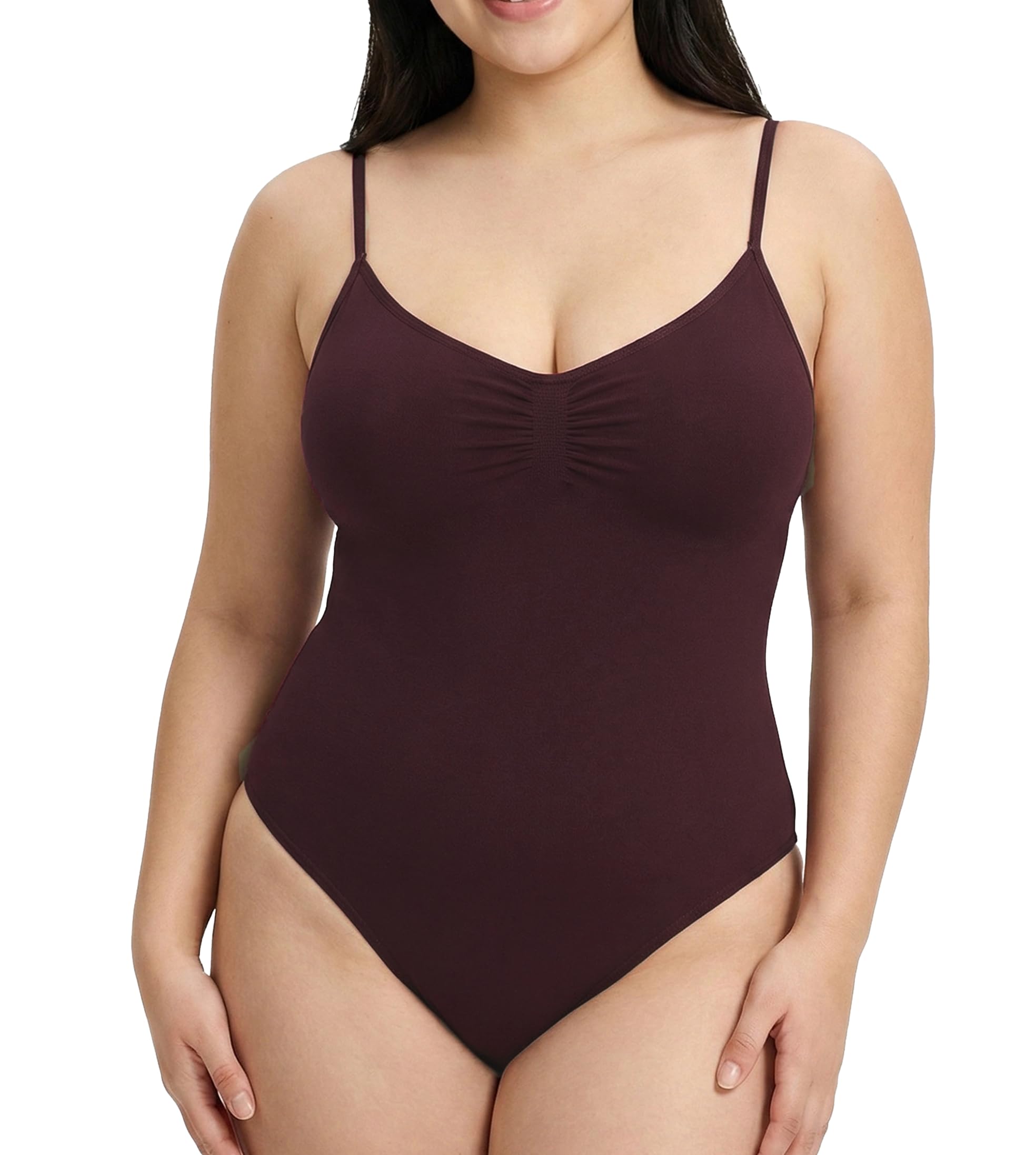 Conturve Women's Shapewear Bodysuit Tummy Control Body Shaper Seamless Sculpting Waist Body Suit Thongs (Burgundy - M)