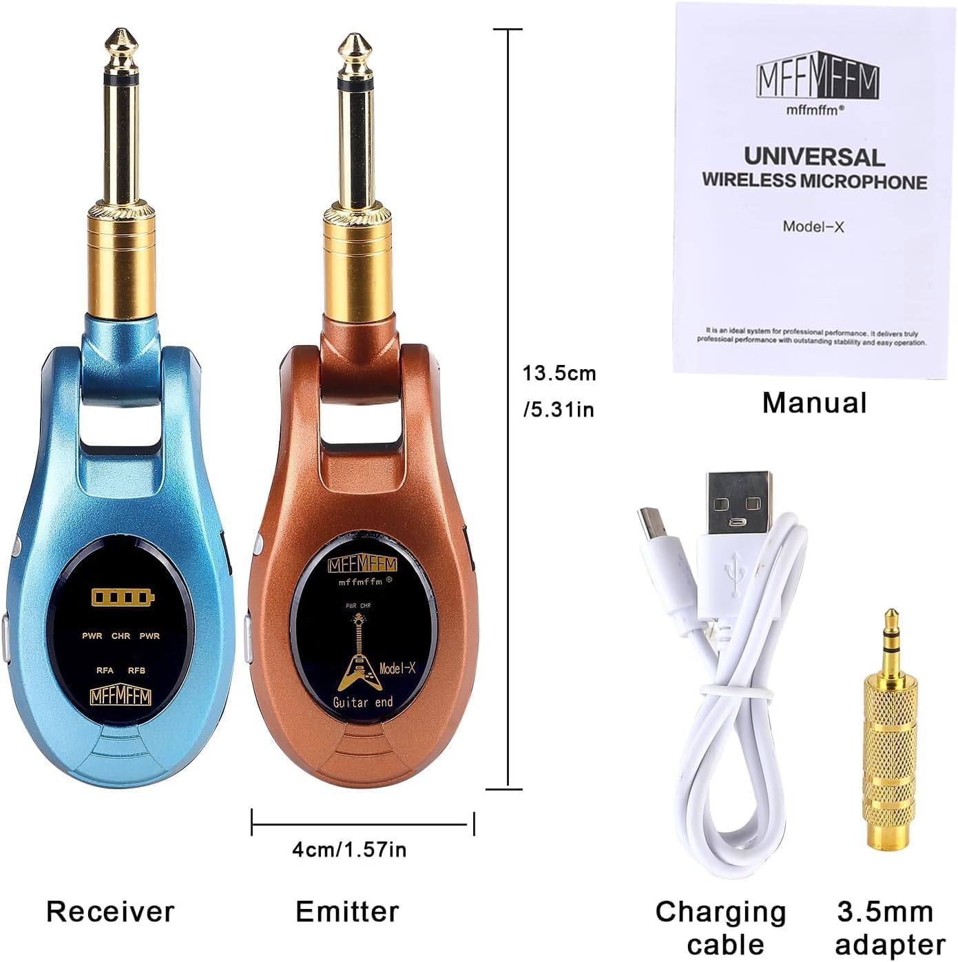 Wireless Guitar System, UHF Wireless Guitar Transmitter, Rechargeable Audio Guitar Transmitter Receiver for Guitar Bass Electric Instruments
