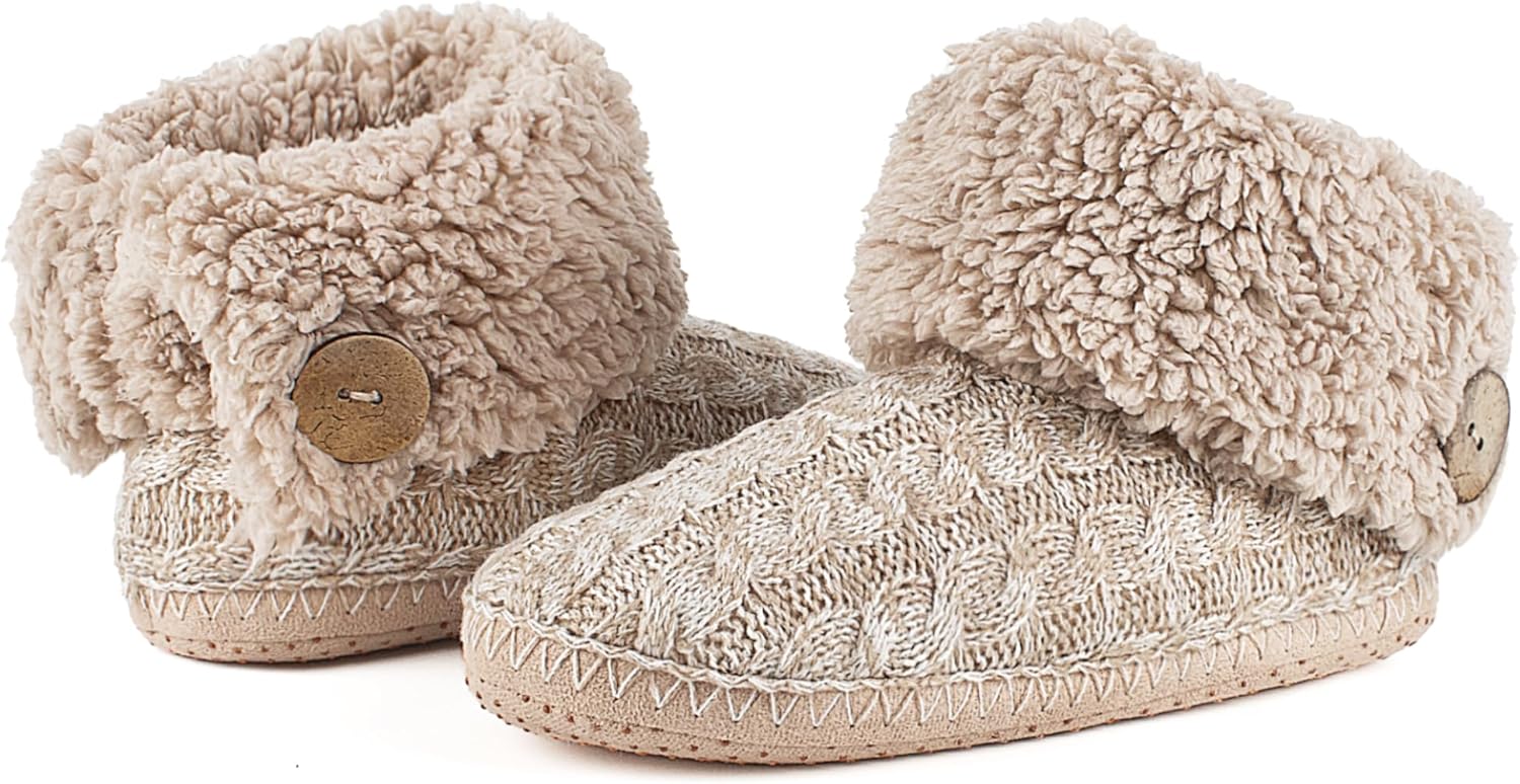 cosyone1997 Cable Knit House Slippers for Women Indoor, Sherpa Fleece Lined Soft Loafer Shoes, Winter Warm Fluffy Bedroom Fuzzy Socks Non-slip Grippers, Cozy Gifts Unique