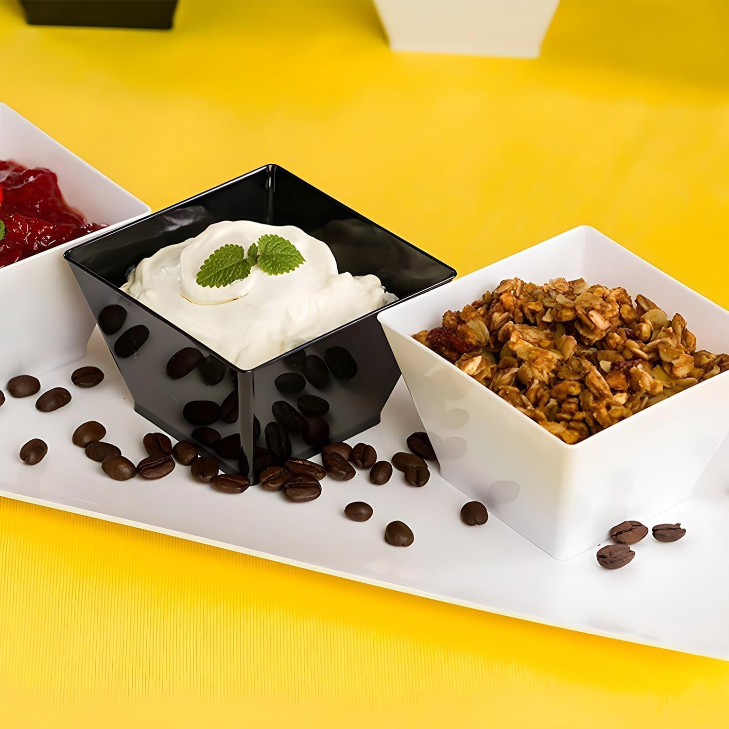 Lillian Tablesettings White Plastic Square Bowls, Small 8 oz Disposable Serving Bowls for Appetizers, Desserts, Dips & Condiments, Heavyweight BPA-Free Party & Catering Bowls, 240 Count