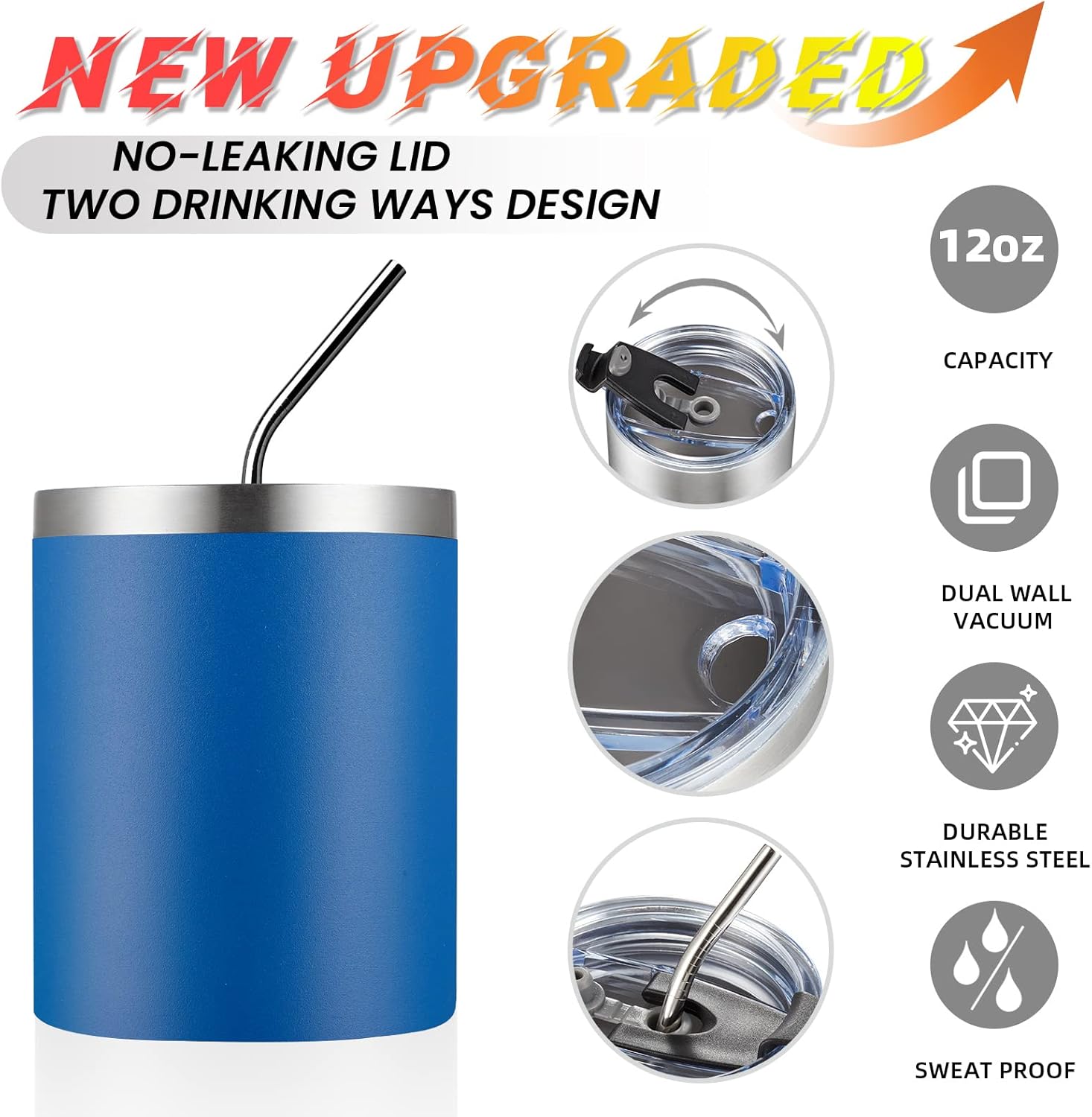 MEWAY 12 oz Lowball, Tumbler Stainless Steel Double Wall Vacuum Insulated Mug with Straw and Lid, Cleaning Brush ,Durable Powder Coated Insulated Coffee Cup for Cold & Hot Drinks (Navy, 12 pack) - Image 2