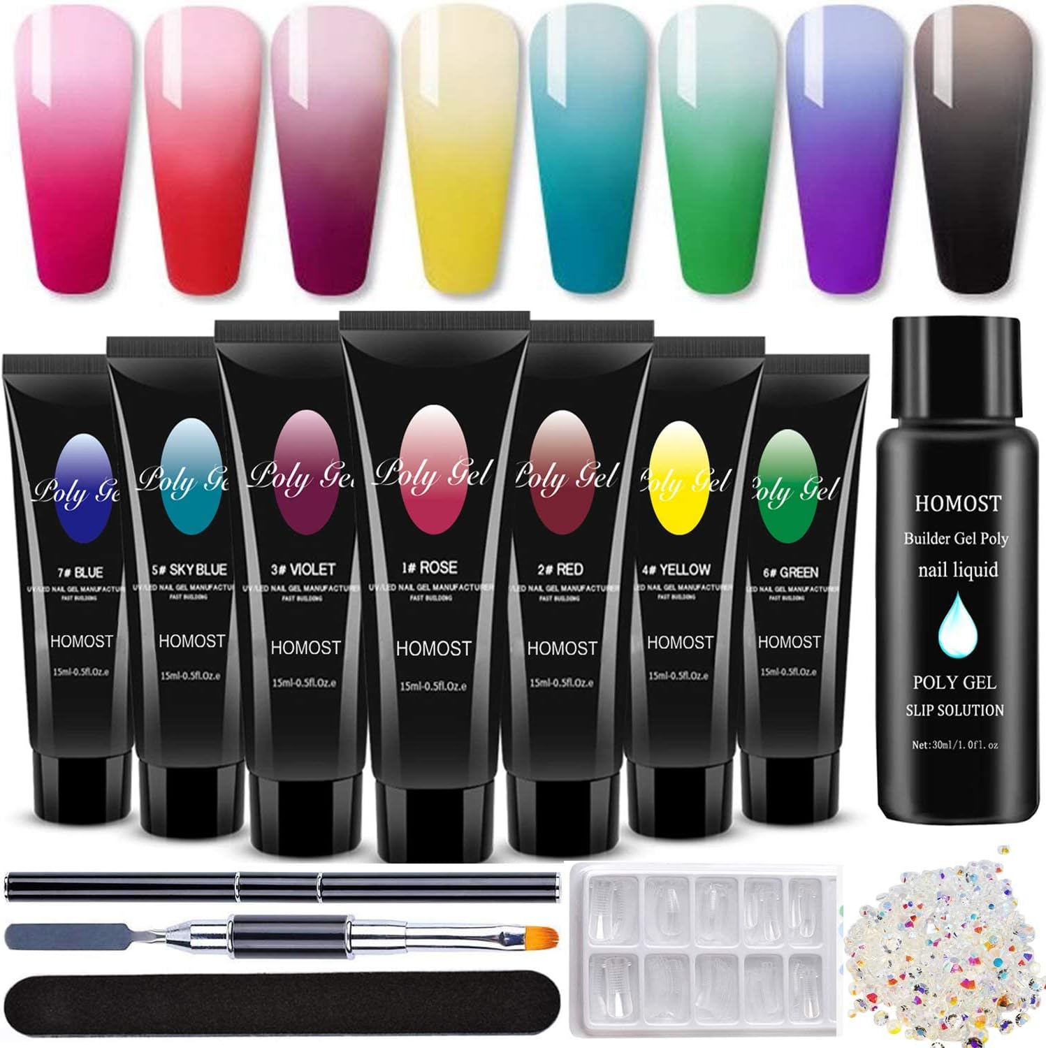 Poly Nail Extension Gel Kit, Temperature Change Poly Nail Gel Starter Kit, 8 Colors Builder Gel Extension Nail Gel Kit