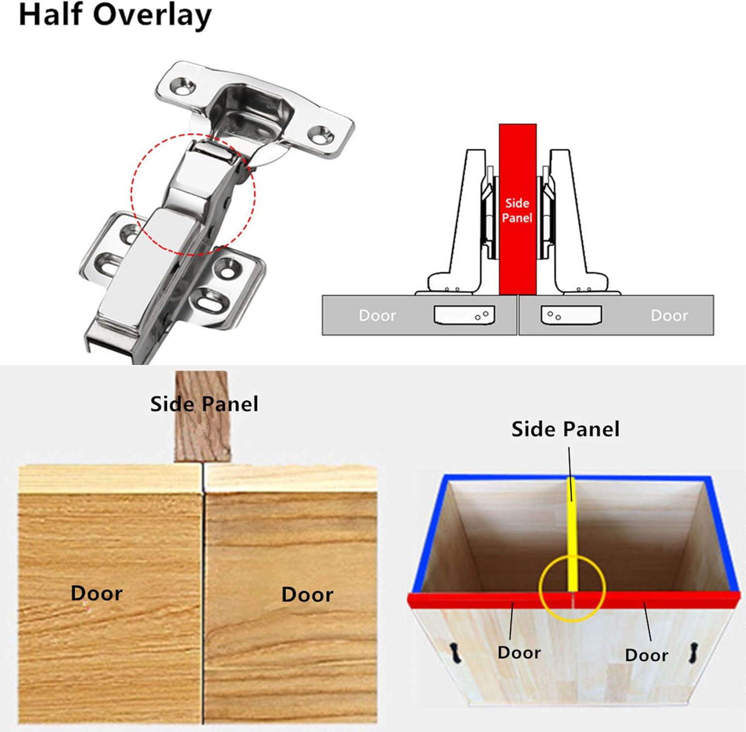 6pcs European Half Overlay Soft Close Cabinet Hinges - 110 Degree Stainless Steel Door Hinges with Hinge Cover Plates, Screws are Included