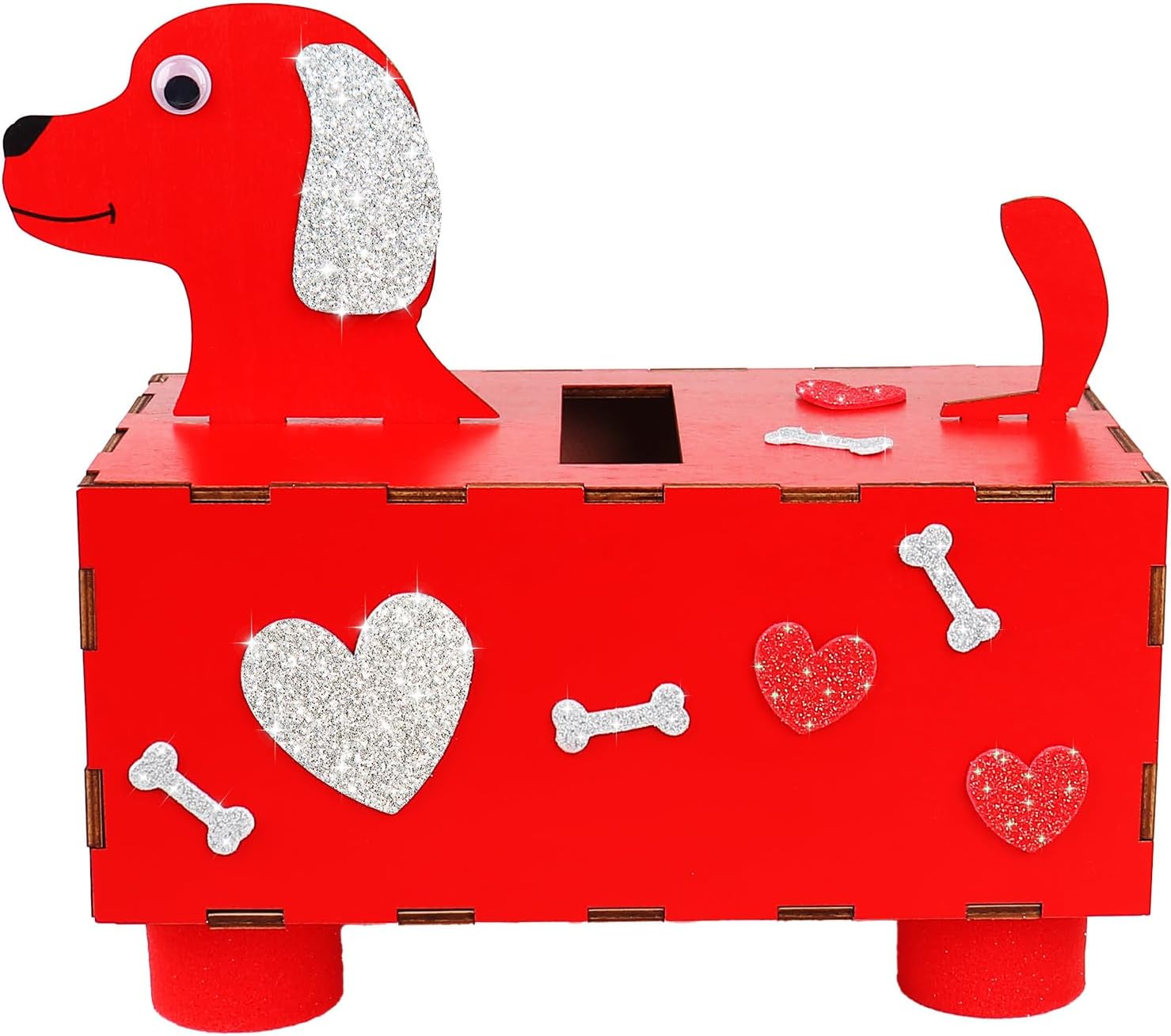 Lettry DIY Valentines Box Craft for Kids, Wooden Valentine's Day Card Mailbox Craft Kit for Classroom School Boys Girls Dog Puppy Mailbox with Foam Stickers Valentines Exchange Gifts