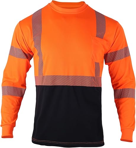 Miniatura 3 de FONIRRA Camisetas reflectantes de seguridad de alta visibilidad para hombres con manga larga ANSI clase 2 naranja, 2XL