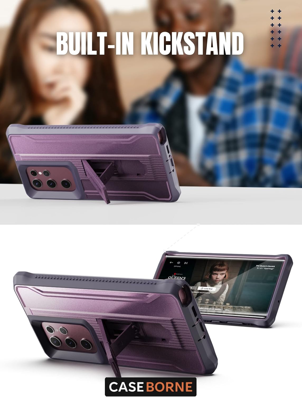 CaseBorne V Designed for Samsung Galaxy S23 Ultra 5G Case (Formerly ArmadilloTek), [Ultimate Protection Tech] Full-Body Multi-Layer Rugged Kickstand Protective Case Screenless- Purple