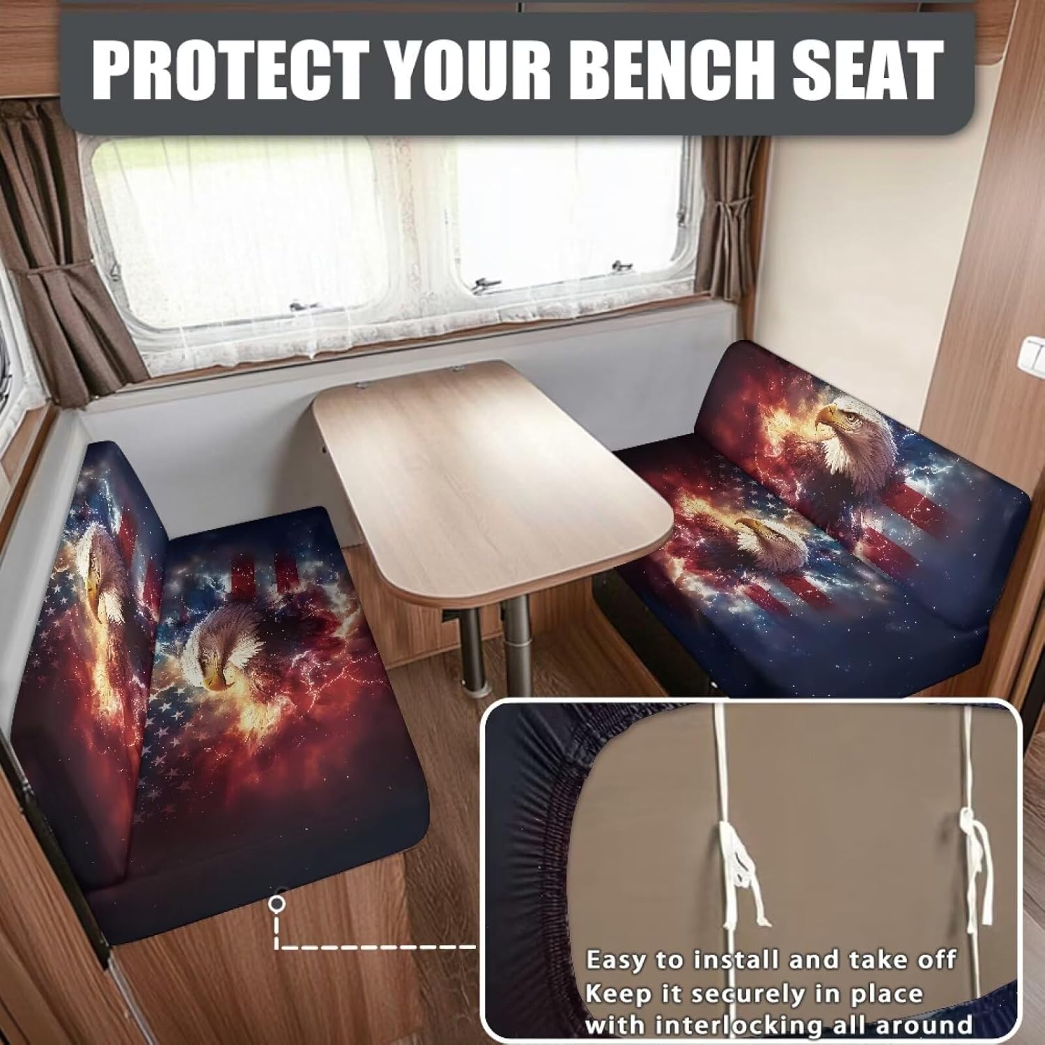 Boatee Bald Eagle Flag RV Dinette Cushion Covers Stretchable Couch Cover 2 Cushion Sofa Comfortable Sofa Covers Washable Slip Covers for Loveseat Easy to Install Blue