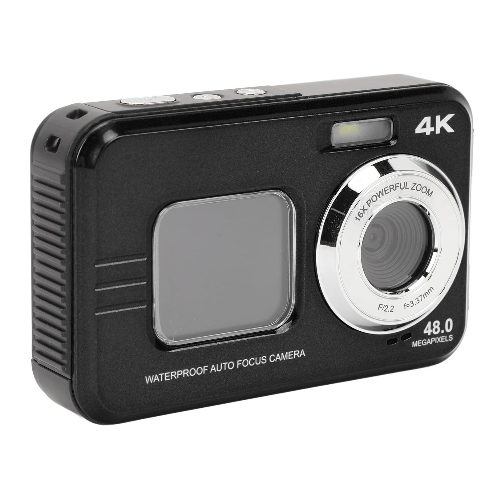 VBESTLIFE Underwater Camera 4K 48MP Autofocus Selfie Dual Screen Waterproof Camera, 11FT Compact Waterproof Digital Camera, Fill Light Underwater Camera for Snorkeling (Black)