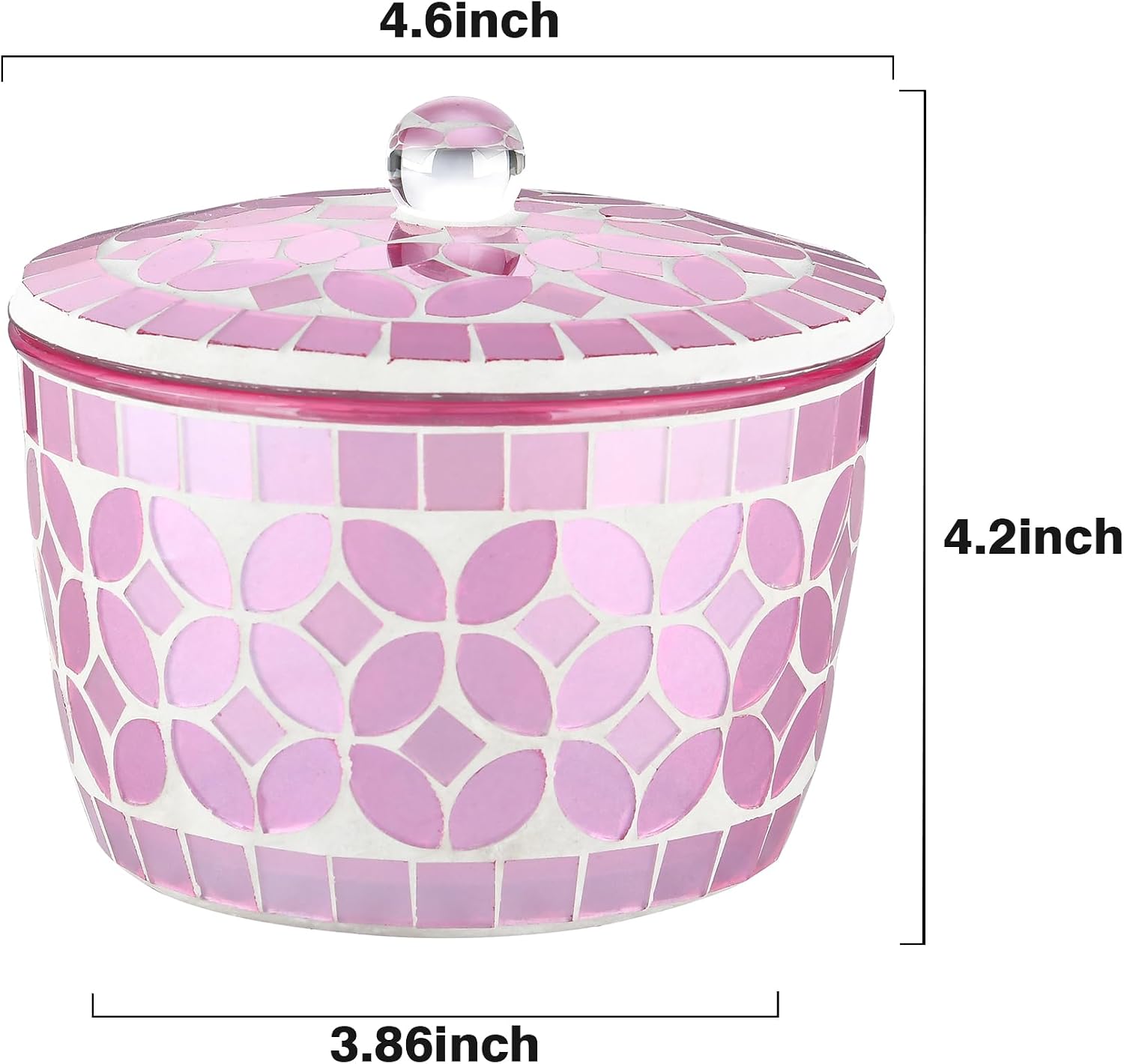 Bathroom Qtip Holder, Pink Floss Pick Dispenser, Canister Jar Qtip Dispenser Holder Mosaic Glass with Lid- for Cotton Swabs,Bath Salts, Hair Band, Cotton Balls and Candy Jar image 2