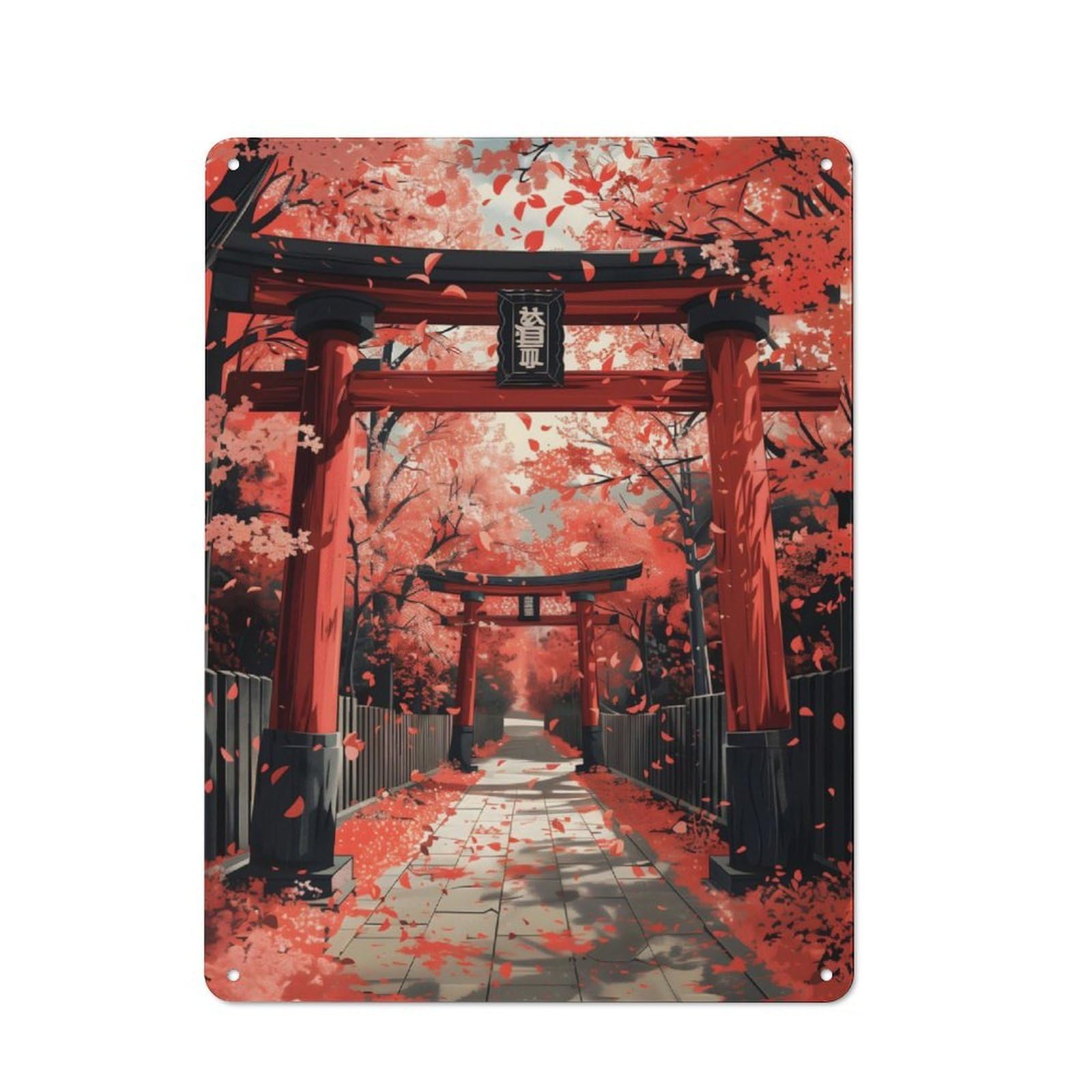 Junmoney Torii Under Cherry Blossom Rustic Tin Wall Plaque 40X30cm For Home Bar Wall, For Vintage Wall Decor Fans, For Living Room And Hallway Decor