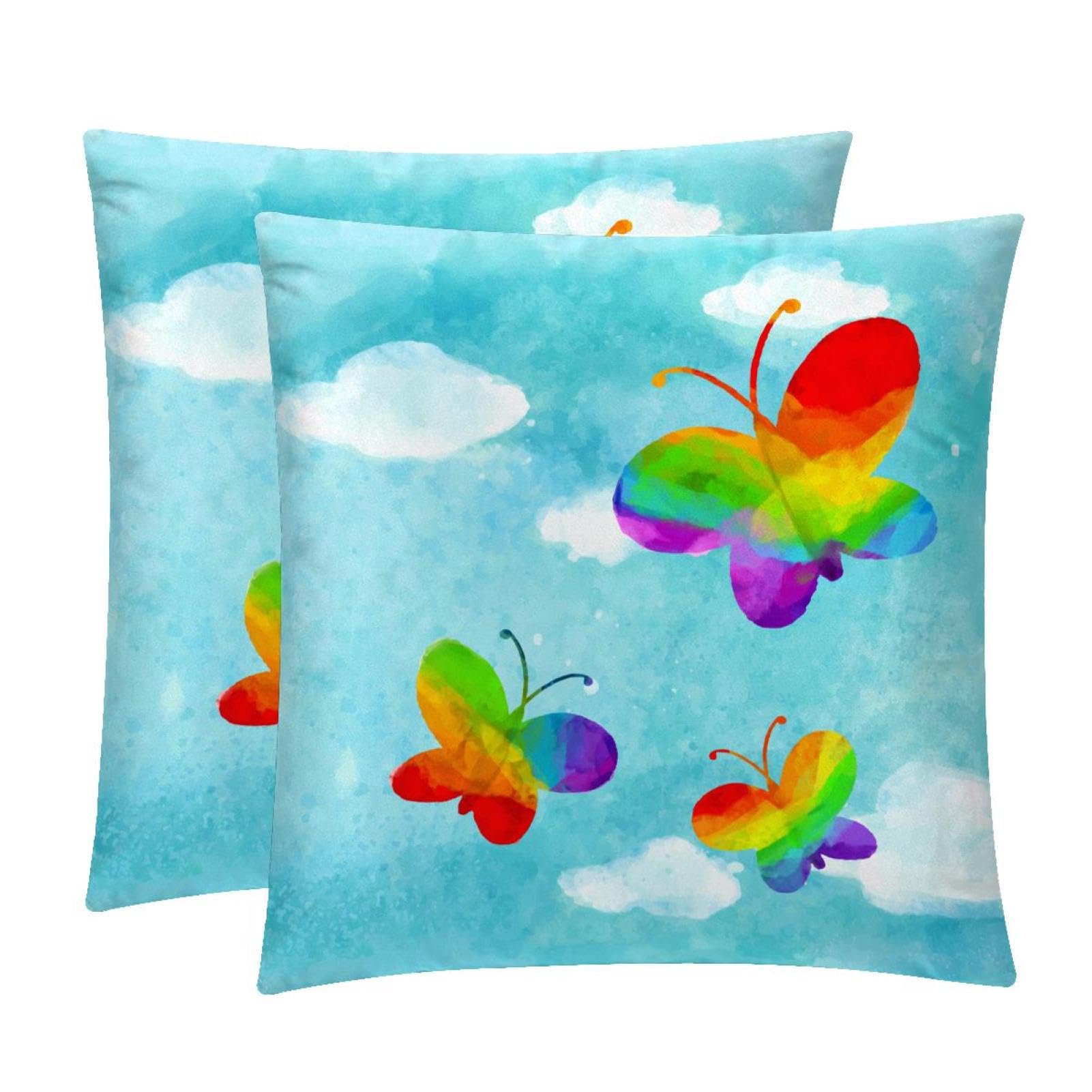 TDGKPZ Butterfly Rainbow Throw Pillow Covers 2 Pack Cushion Cases Decorative Pillow Cases Home Decor 50x50cm