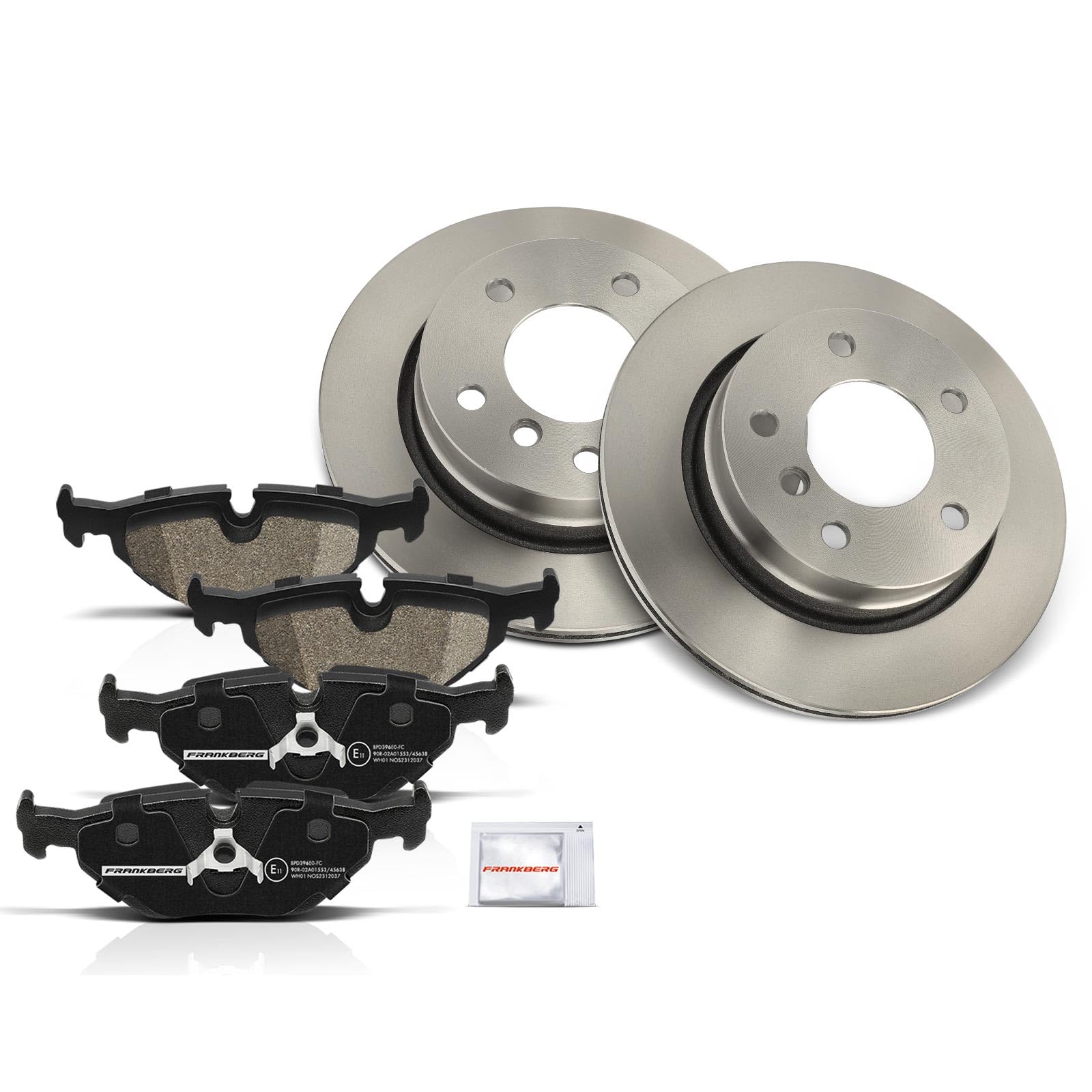 Frankberg Bremsensatz inkl. 2x Bremsscheiben + 4x Bremsbeläge Hinten Kompatibel mit 3er Compact E46 3er E46 3er Touring E46 3er Cabriolet E46 Replace# 34211162536