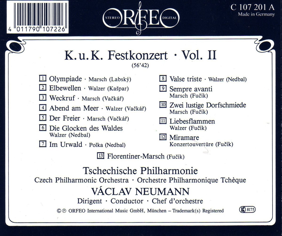 K.U.K. Festkonzerte, vol. 2. Oeuvres de Kaspar, Labsky, Fucik. Neumann.