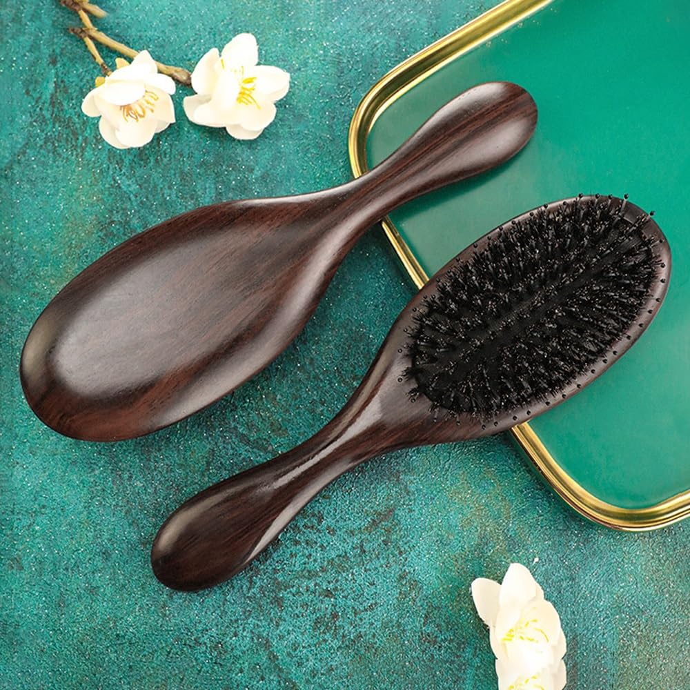 Cepillo para el cabello, cepillo de cerdas de jabalí 100% puras para mujeres y hombres, fino, largo, rizado o cualquier tipo de cabello, restaura el brillo y la textura y hace que el cabello