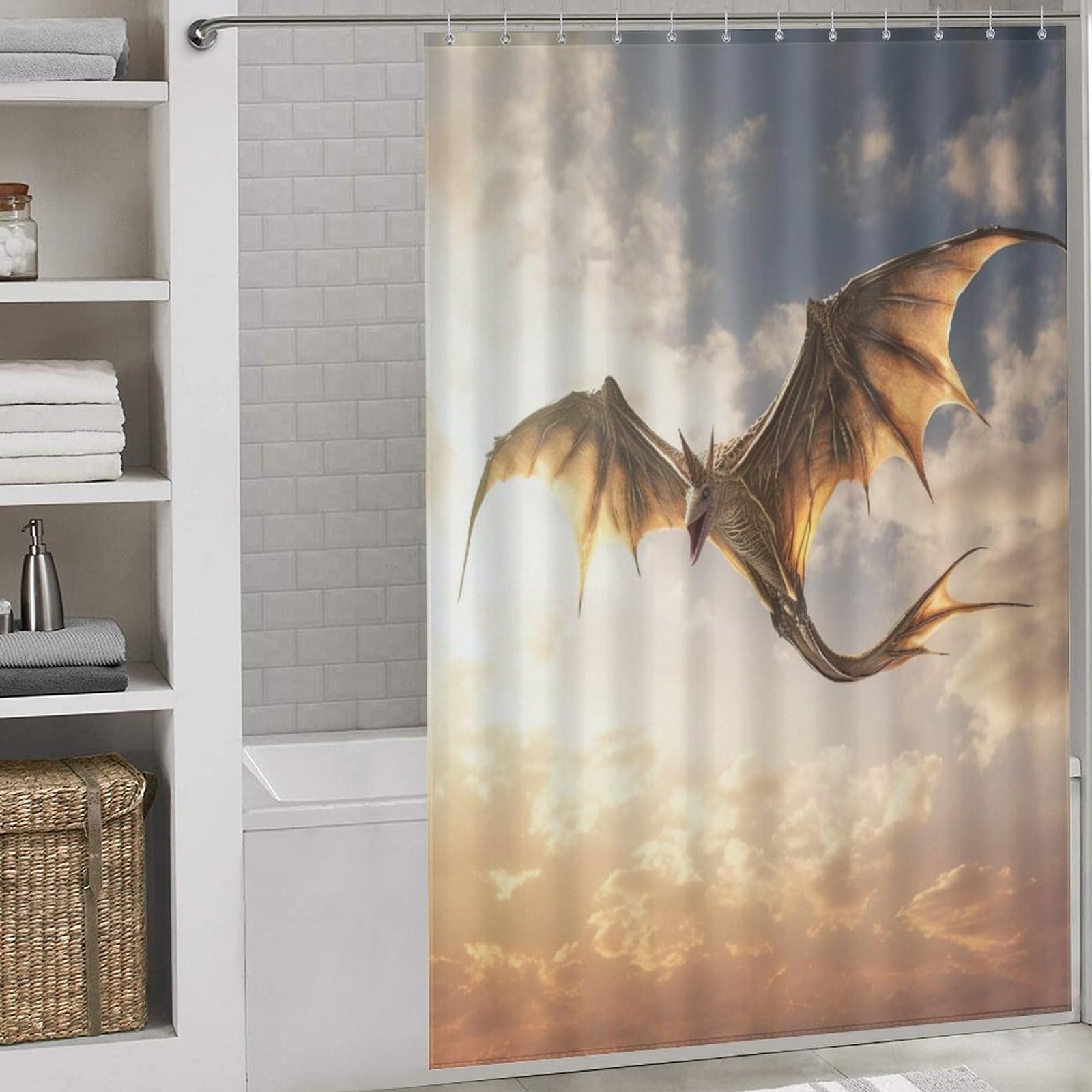 Rideau de douche ptérosaure en polyester imperméable 152x183cm