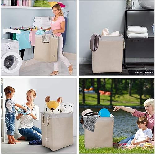 Miniatura 6 de DYD Cesta de lavandería con asas y soportes pequeñagrandealta para niños y niñas, plegable, forro integrado para dormitorio, almacenamiento de ropa