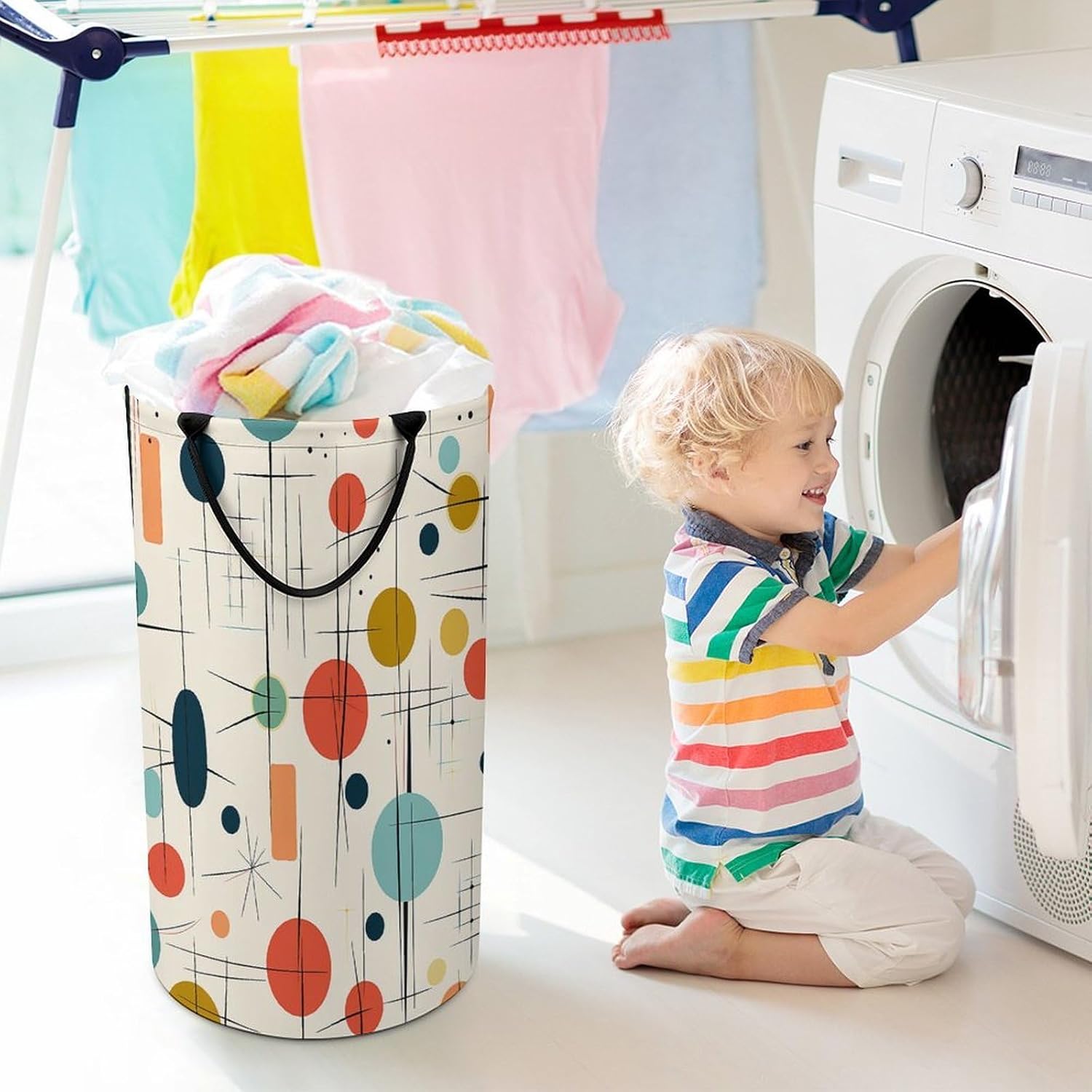 Large Laundry Hamper with Handles Modern Mid Century Laundry Basket Freestanding Waterproof Clothes Hamper for Living Room Bedroom Bathroom College Dorm