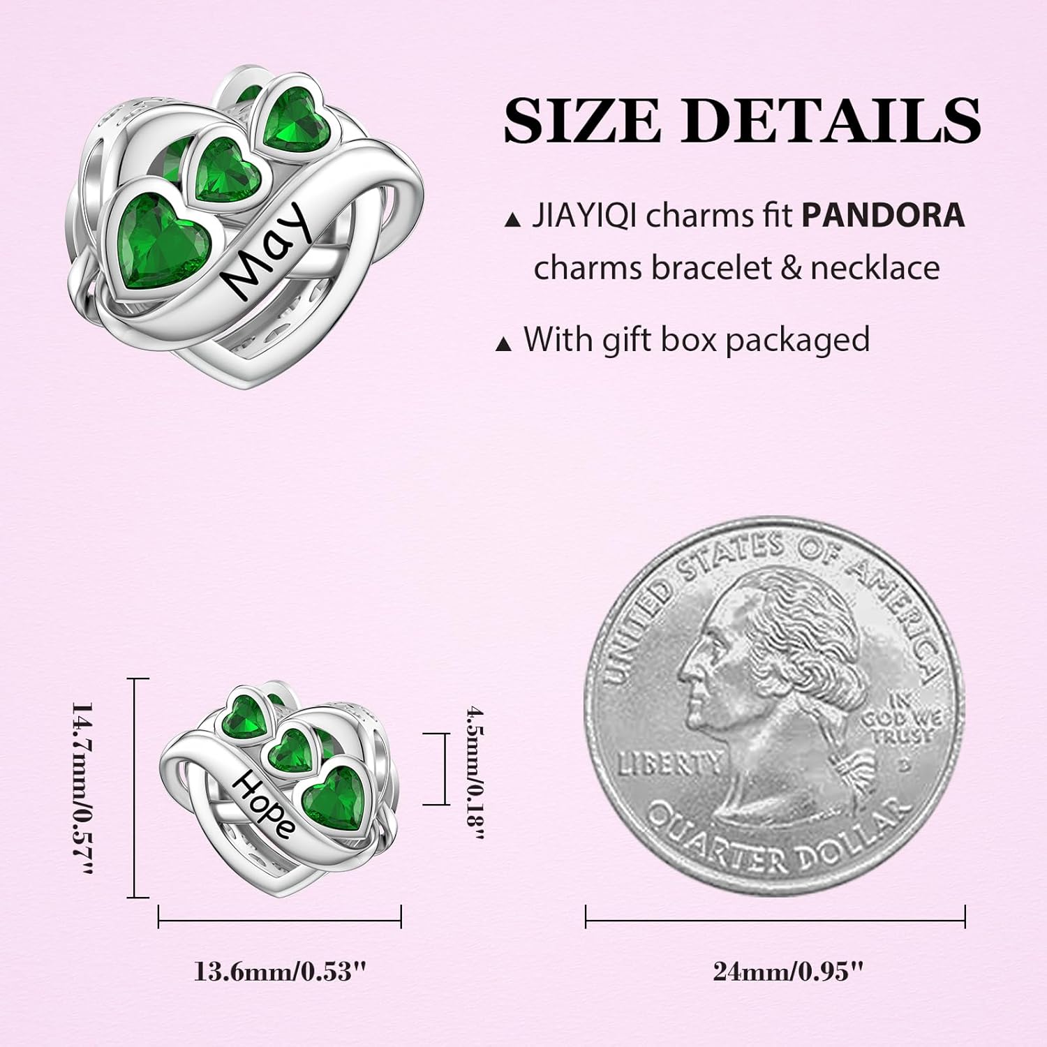 JIAYIQI Birthstone Charm for Charms Bracelet, 925 Sterling Silver Endless Love Heart Charm Engraved Symbolizes, Happy Birthday Charms for Bracelet Necklace