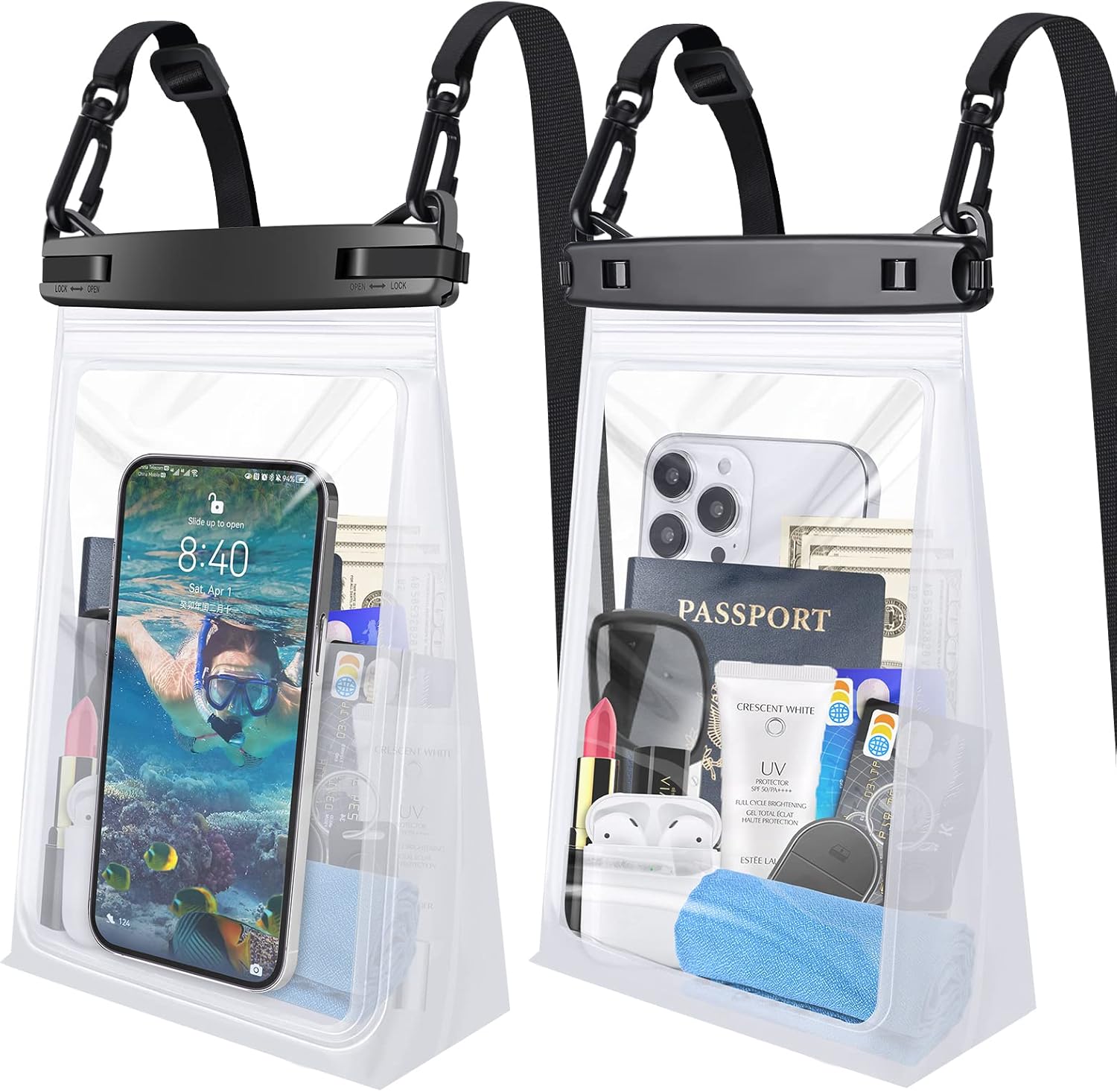 2 PCs Large Waterproof Phone Pouch Floating, Waterproof Phone Case for iPhone 14 Plus 13 Pro Max 12 11 Samsung up to 8.5'', IPX8 Water Proof Phone Dry Bag for Swimming Kayaking Vacation