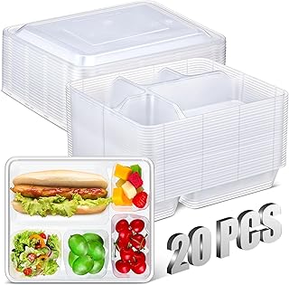 20 Pack 5 Compartments Bento Snack Box Lunch Box with Lids Food Storage Containers Bulk Divided Stackable Snack Containers for Work Travel