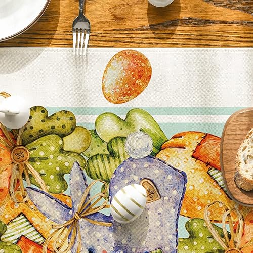 Miniatura 7 de Artoid Mode Camino de mesa de Pascua con diseño de conejo, conejo, zanahorias, huevos y huevos, decoración de mesa de comedor para decoración de