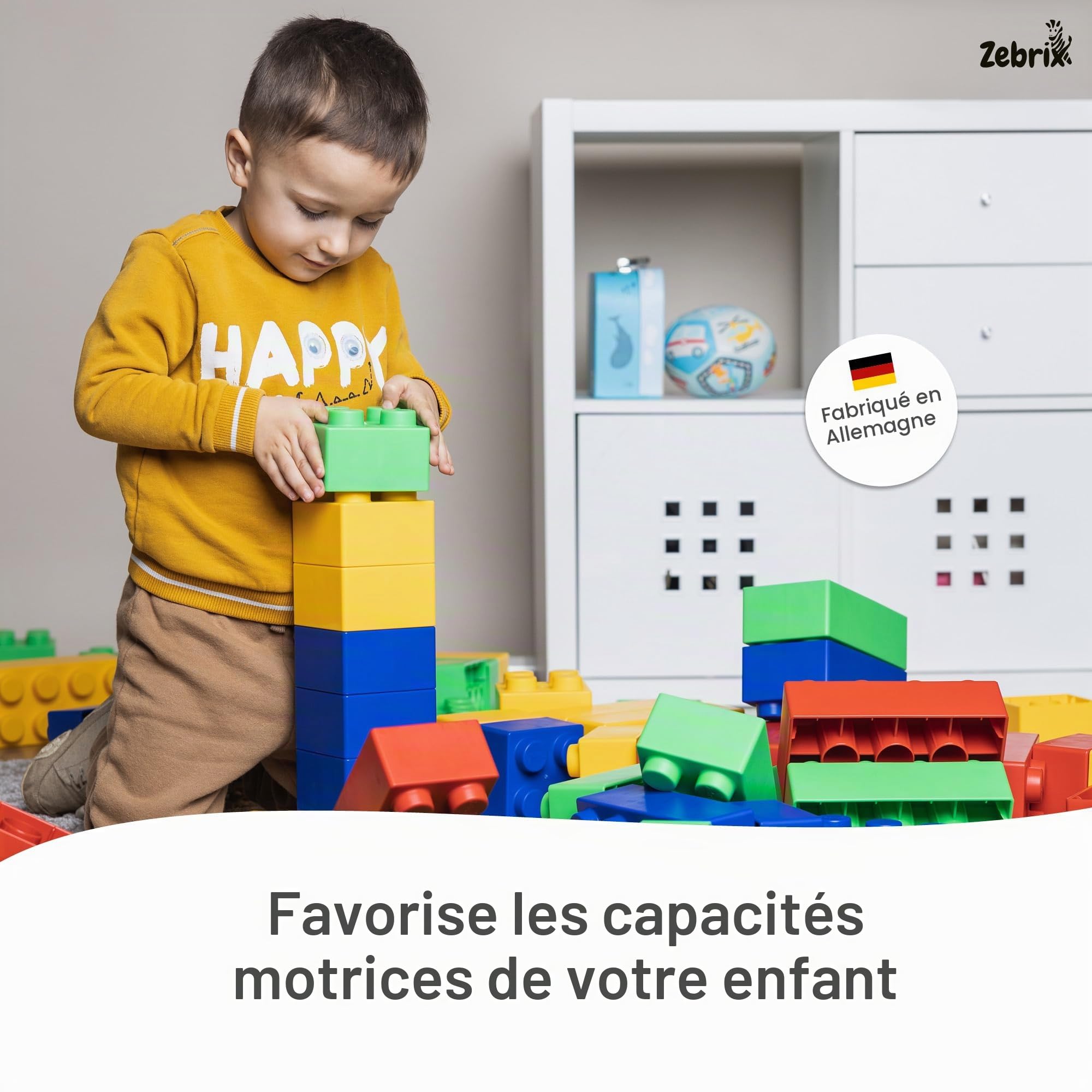 XXL 25 briques de construction 4 couleurs | Grandes briques en rouge, vert, bleu et jaune - (25 briques) | Pour bébés et enfants | Fabriqué en Allemagne
