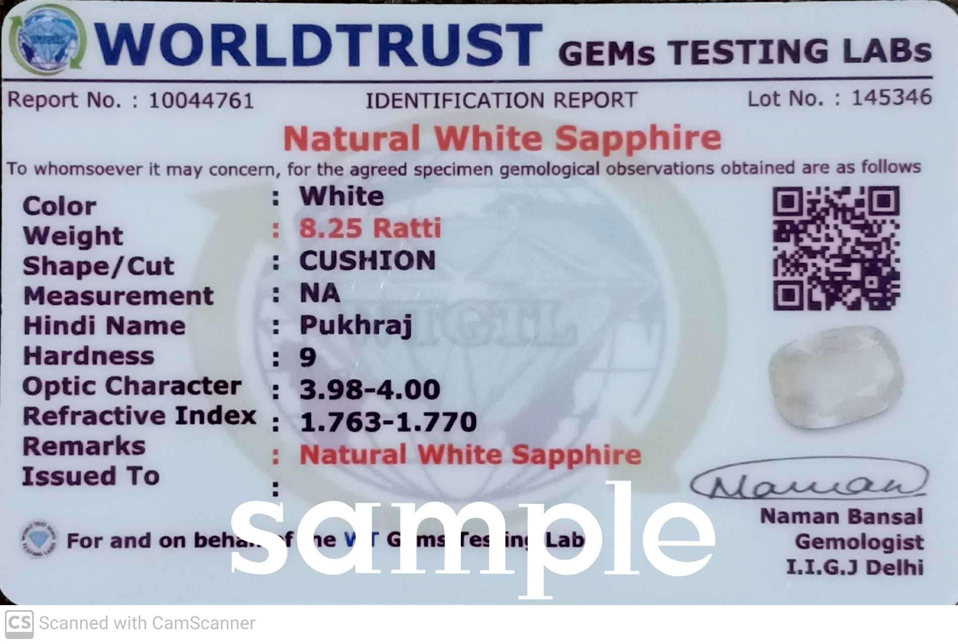 Anuj Sales Anello in argento da 11,25 ratti/10,50 carati, con zaffiro bianco naturale, certificato Pukhraj, anello regolabile con pietra portafortuna preziosa, dimensione libera, pietra preziosa