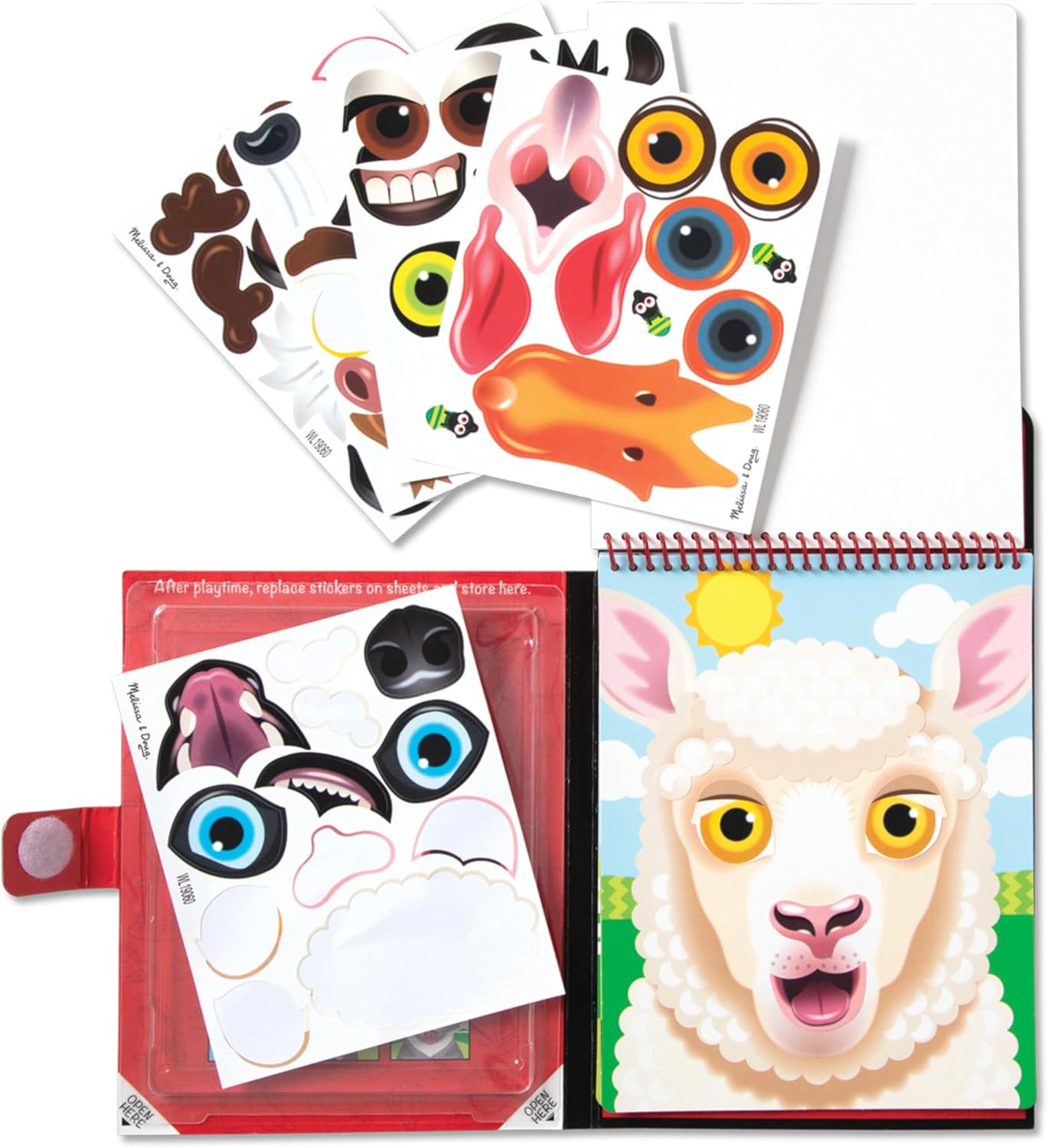 Melissa & Doug On The Go Make-a-Face Reusable Sticker Pad Travel Toy Activity Book – Farm Animals (10 Scenes, 76 Cling Stickers)