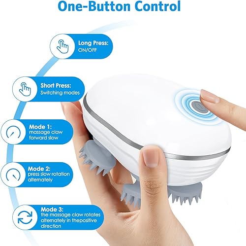 Miniatura 3 de Olipiter Masajeador eléctrico para el cuero cabelludo con amasado, 100 nodos de masaje, masajeador de cabeza portátil, rascador de cabeza de mano