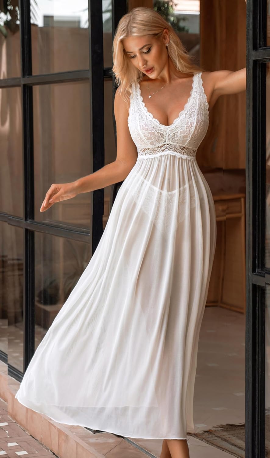 Avidlove Women Lingerie Lace Babydoll Nightdress Mesh Chemise V Neck Sleepwear - Image 6