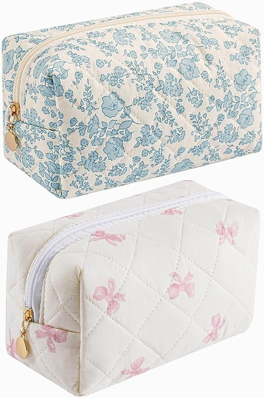 Necessaire de maquiagem acolchoada floral WHHJM em algodão, Pacote com 2