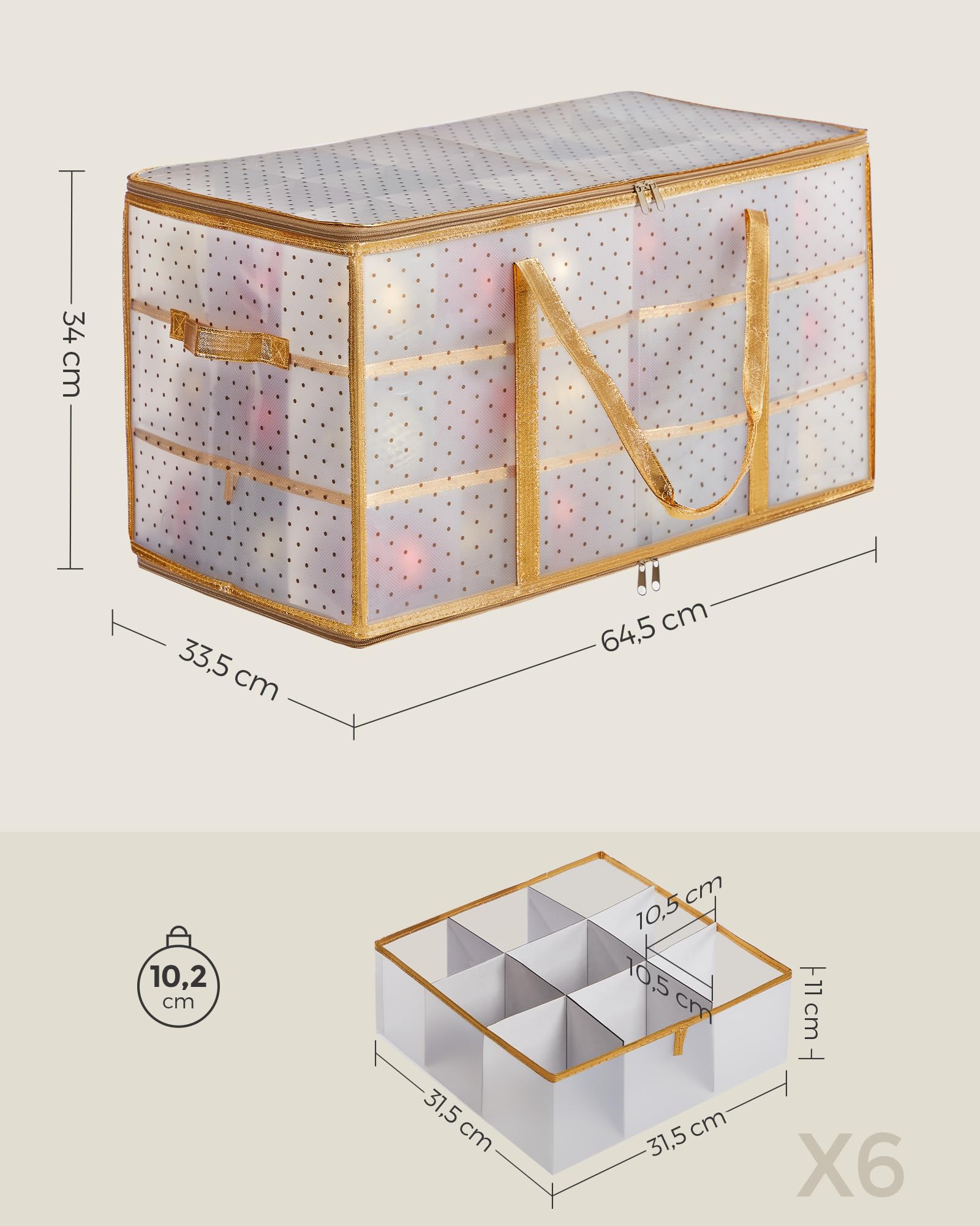 Boîte De Rangement Pour Décorations De Noël - 64 Cases - Avec Couvercle Et Fermeture éclair - Rouge Cerise - 5