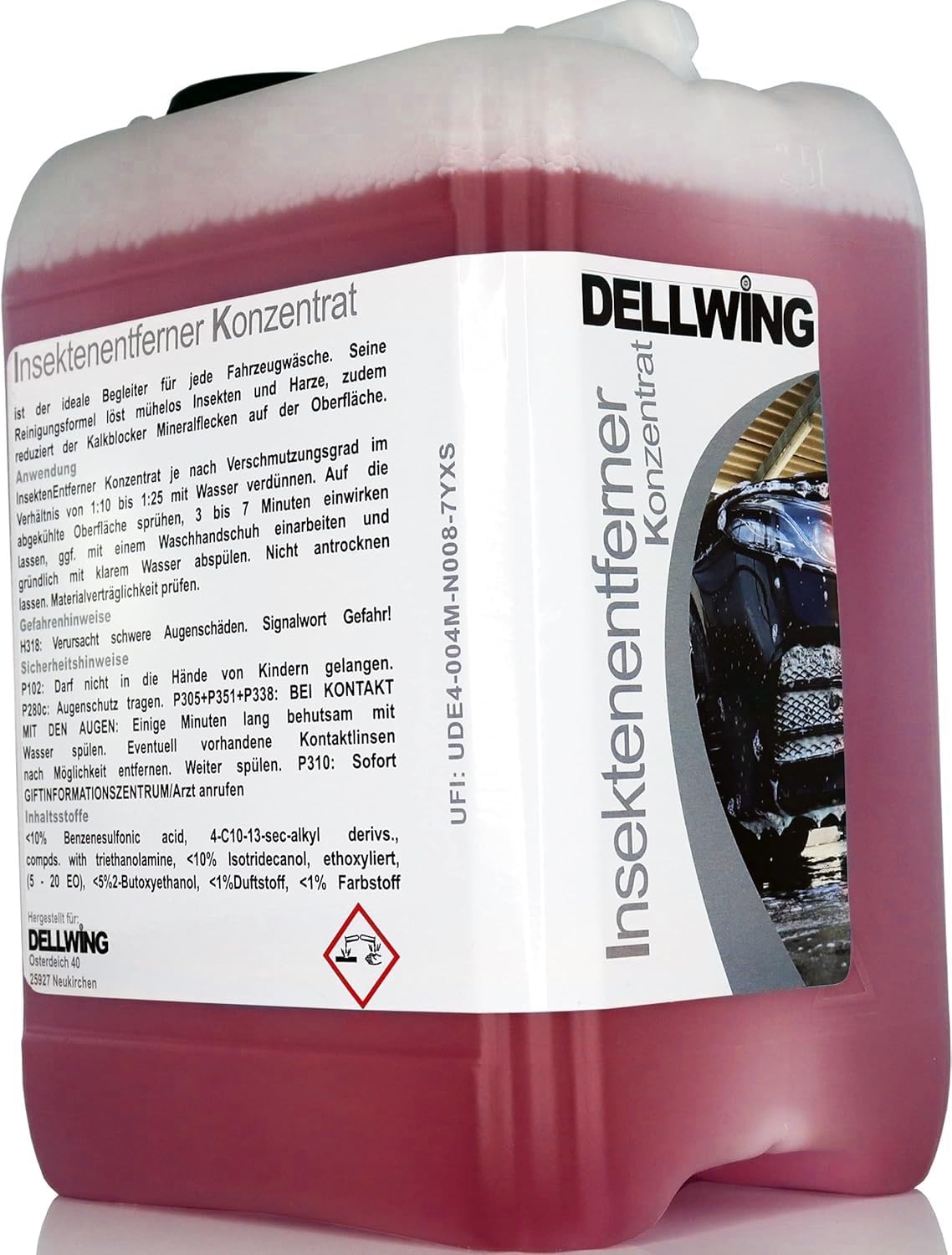 DELLWING Detergente concentrato da 5 l, rimuove senza lasciare residui insetti, polline, chitina e composti organici, elimina così lo sporco