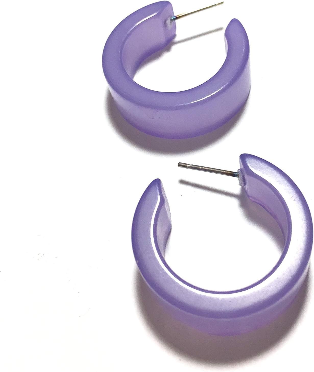 Periwinkle Blue Moonglow Lucite Wide Classic Hoop Earrings - WDCL-PU-7