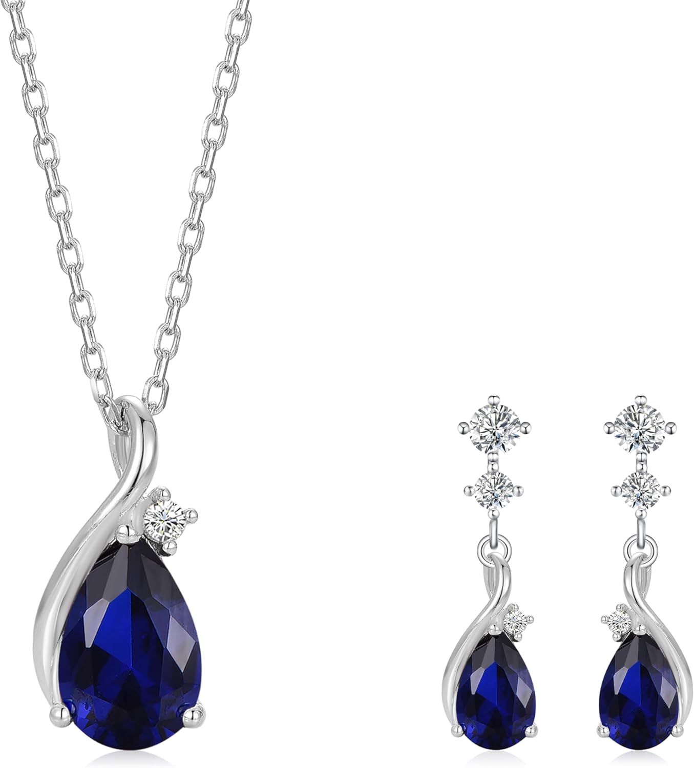 immobird Necklace and Earring Sets for Women Dainty Teardrop Birthstone Jewelry Sets for Women with CZ 925 Sterling Silver Necklace and Earring Sets for Birthday Gift