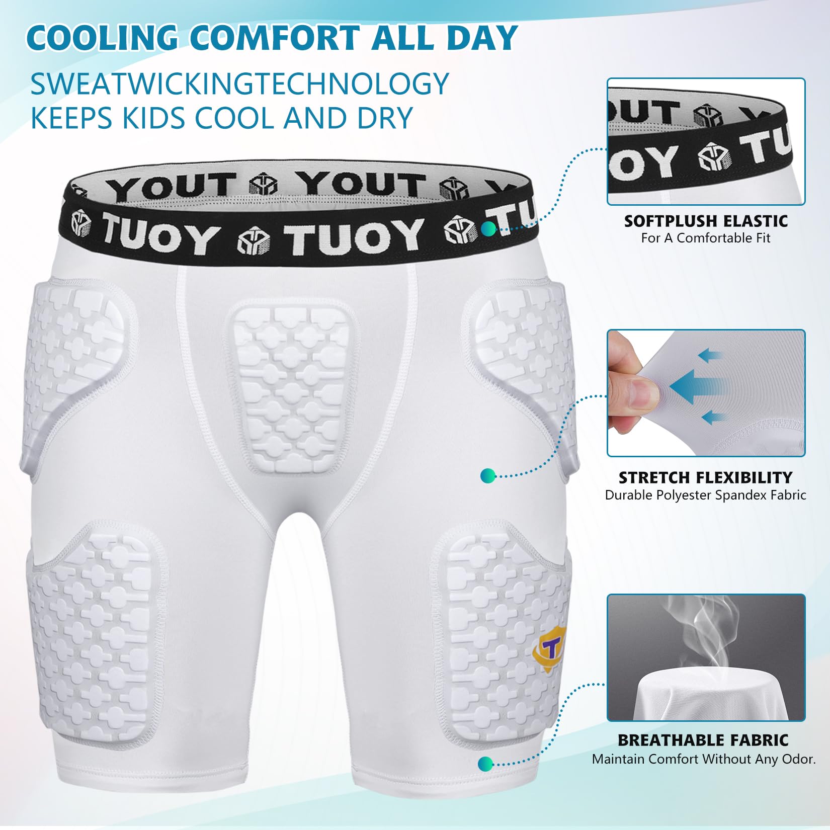 TUOY Pantaloncini a compressione imbottiti per calcio, protezione fianchi, 6 pezzi