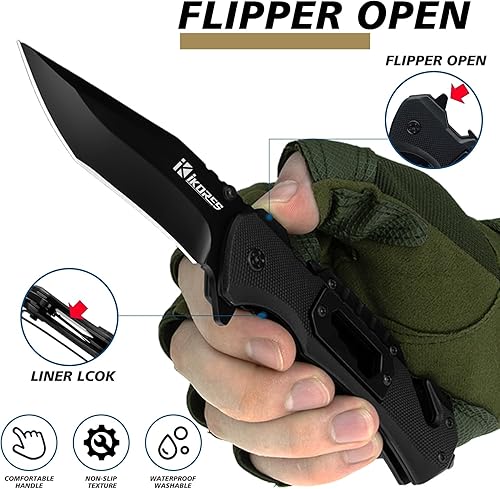 Miniatura 4 de Cuchillo plegable,Cuchillo de bolsillo de 3.5 pulgadas con mango de aluminio y funda de nylon,Hoja de acero inoxidable de alto carbono