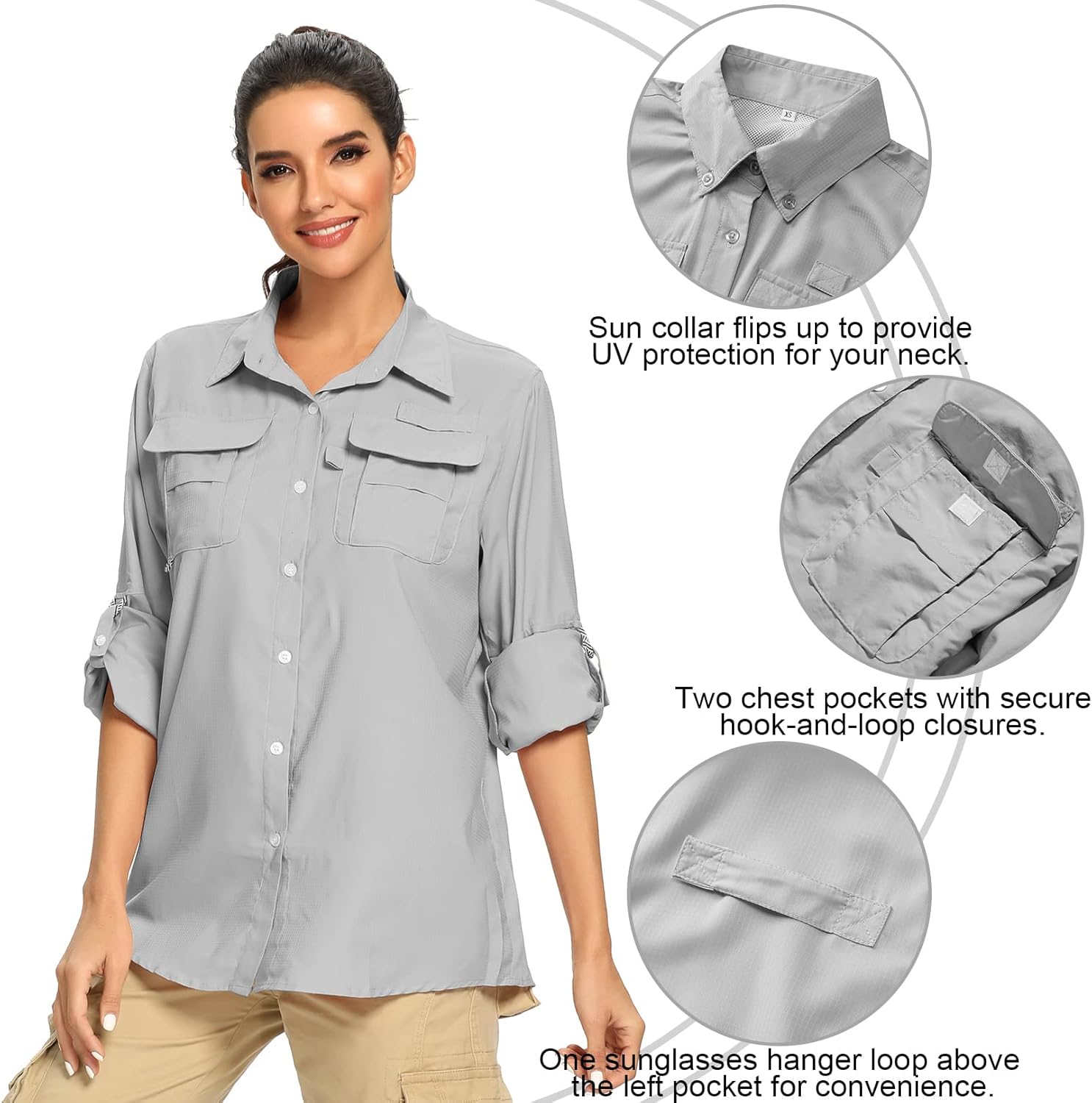 Womens UPF 50+ UV Sun Protection Safari Shirts Long Sleeve Outdoor Cool Quick Dry Fishing Hiking Gardening Shirts - Image 2