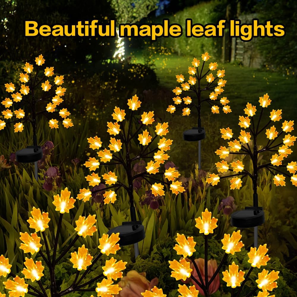 Solar Fall Lights for Thanksgiving Day Decorations Outdoor,2PACK 40LED Artificial Maple Tree for Fall Party Gifts Décor Outside Lights,Solar Thanksgiving Path Lights for Home Fall Autumn Decor Orange - Image 3