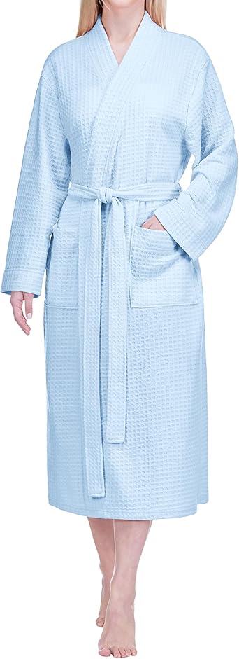 PAVILIA Womens Waffle Knit Robe Lightweight Cotton Blend Full Length House Bathrobe with Pockets