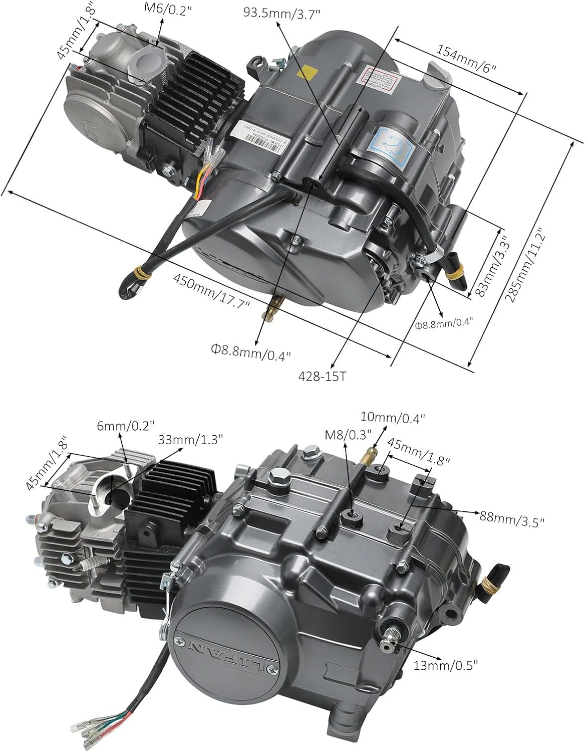 Lifan Complete 125cc 4-Stroke Engine Motor Kit, Pit Dirt Bike Engine Kit, Manual Clutch, Kick Start Motor for ATC70 CT70 CT90 CT110 CRF 50 XR50 XR70 Taotao DB17 CRF110 CRF70 Z50R ST90