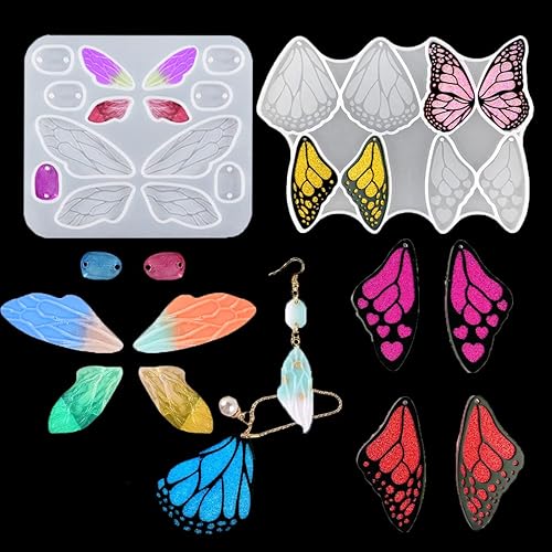 Voyyphixa 2 moldes de resina, alas de hada, moldes de silicona, alas de mariposas, joyería de silicona para fundición de resina epoxi para aretes de