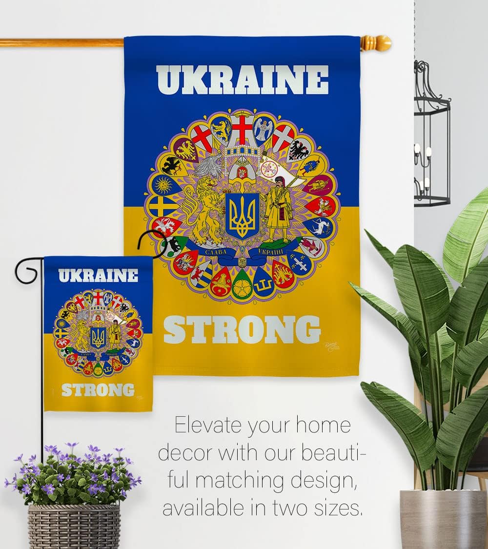 Breeze Decor Ukraine Strong House Flag Support Cause Decoration Banner Small Garden Yard Gift Double-Sided, Made in USA