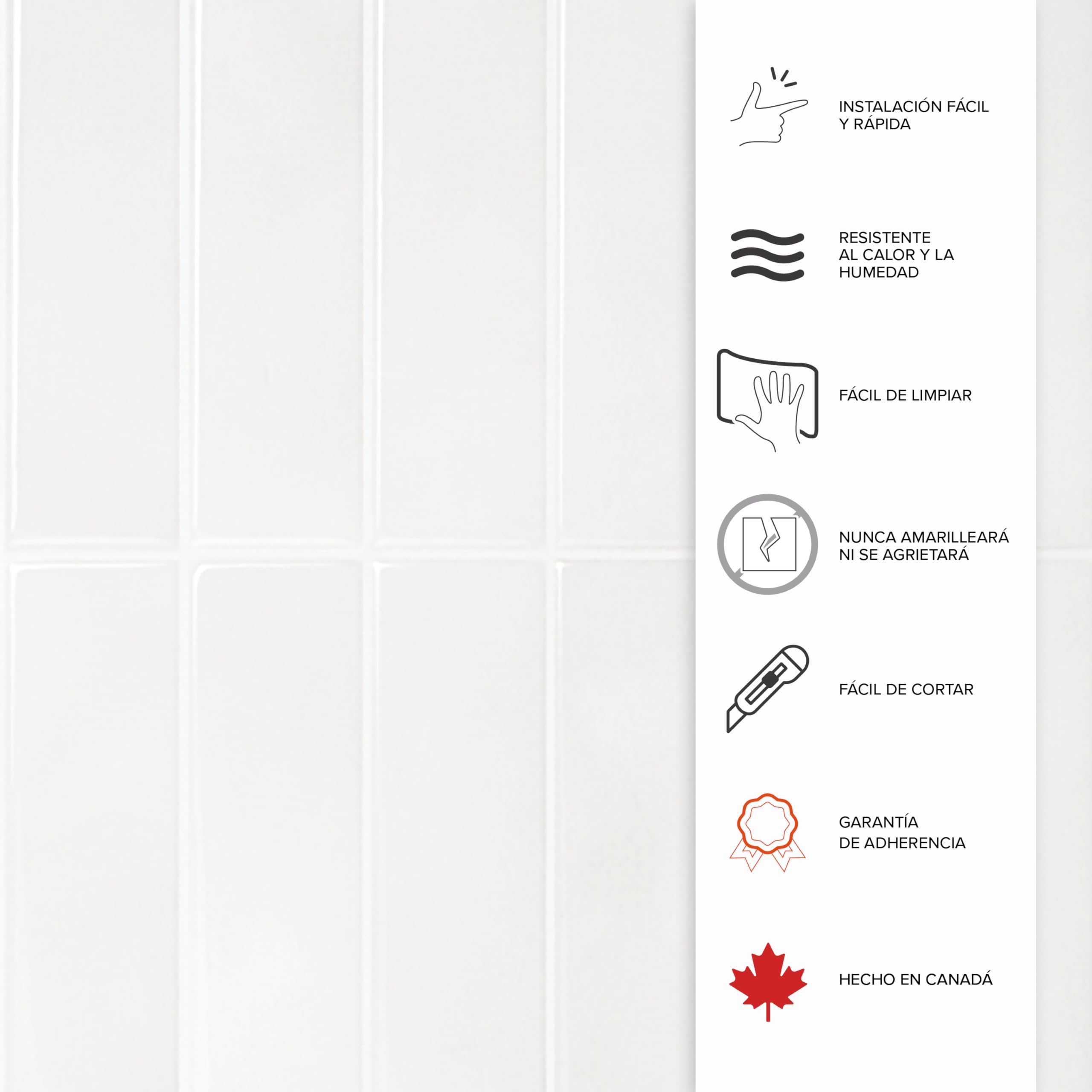 Smart Tiles Azulejos Adhesivos, Cuadrado Plata y Blanco, 22,86x22,86 cm | Pack de 5 (0,26 m²), Brillante, Resistente a calor/humedad, Bajo en COV, Cocina/Baño, Ideal para alquiler, Hecho en Canadá