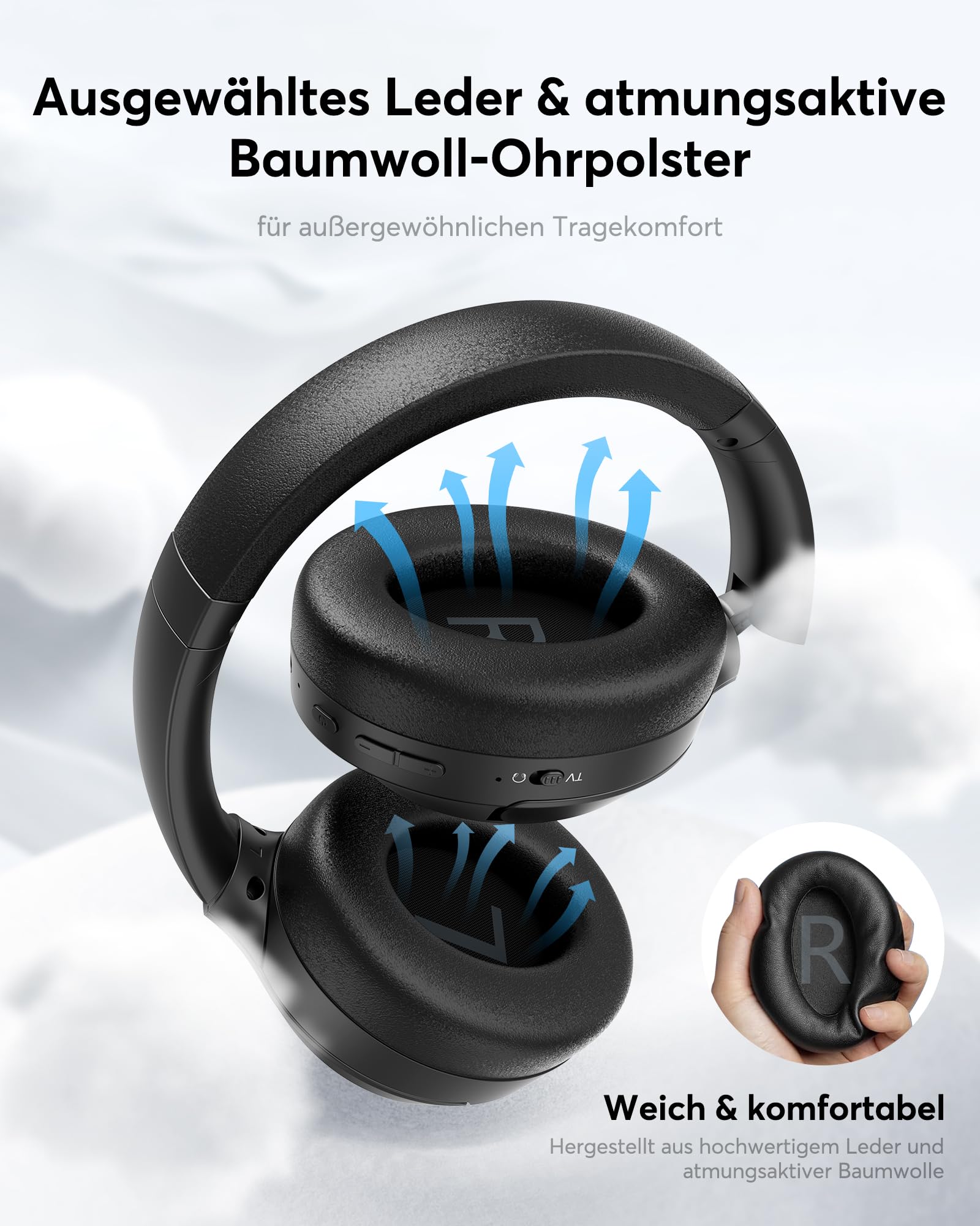 Doohoeek Kabellose TV Kopfhörer Bluetooth 6.0, Over-Ear Funkkopfhörer mit Ladestation&Digital Display, Plug&Play, 60H Akku Laufzeit, Klappbar Headset für Fernseher(Optisch, AUX, RCA Kompatibel)