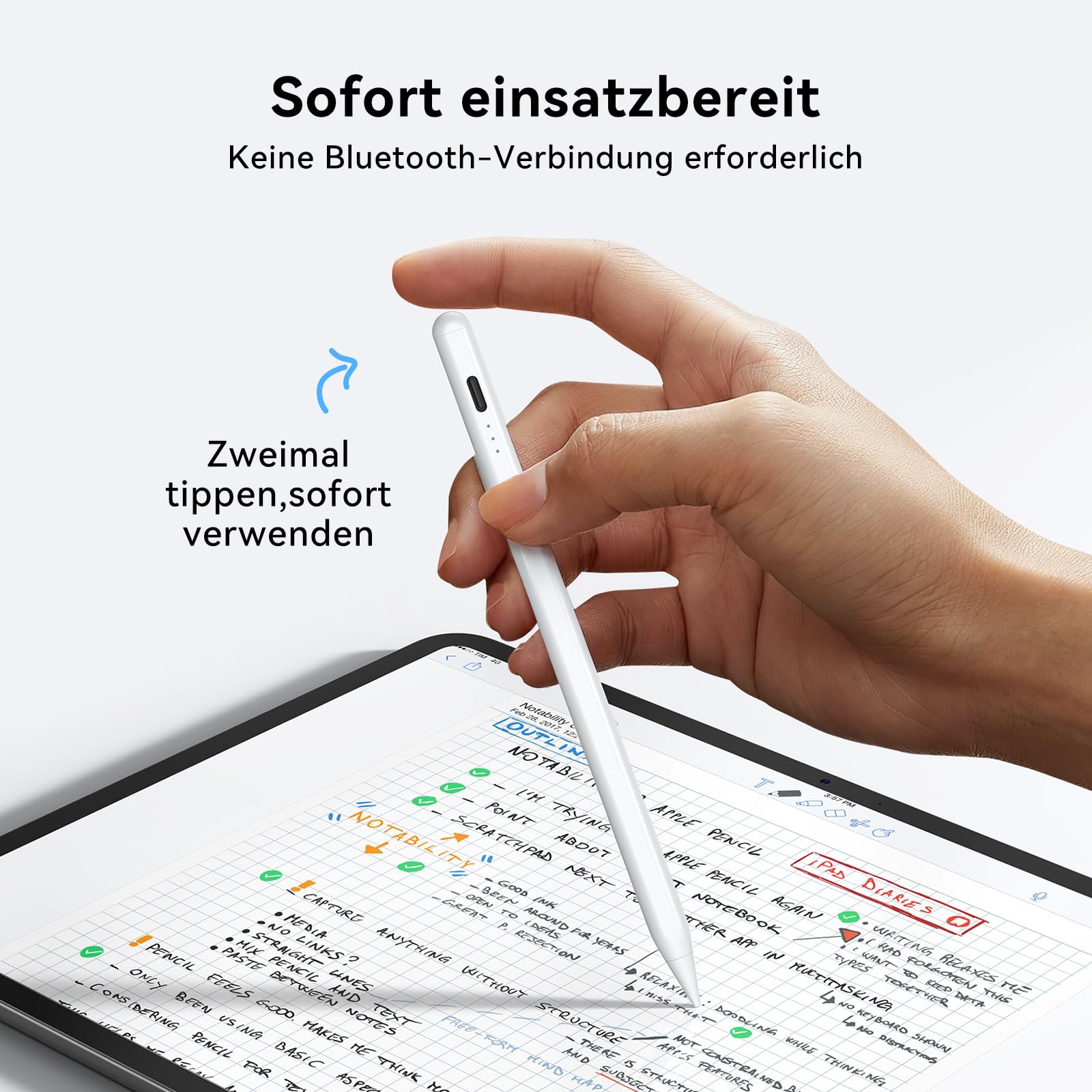 HJCE Pencil 2. generacji rysik do Apple iPad (2018-2025), dokładność pikseli, czułość na nachylenie, kompatybilny z iPad 11(A16)/10/9/8/7/6, Pro 12,9/11/13", Air 3/4/5, Mini 5/6/A17