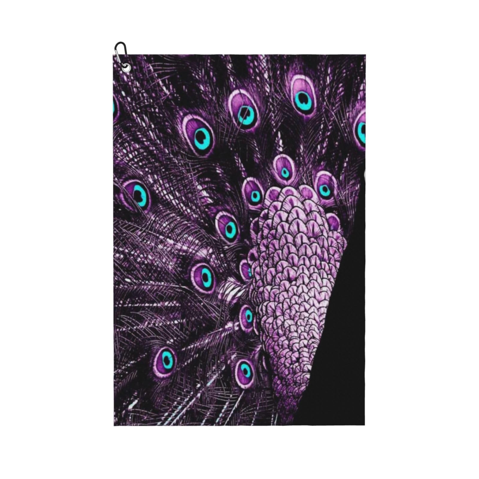 Hnnkloy Purple Peacock, 16x24 in Portable Waffle Golf Towels with Carabiner Clip for Golf Bag