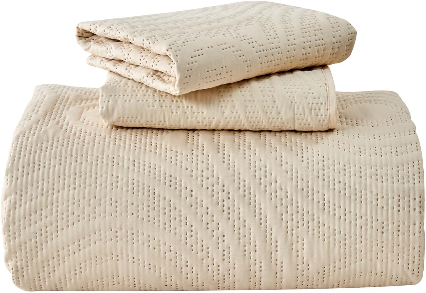 Oversized King Bedspreads 128x120 Lightweight Quilt Set for Extra Tall Wide King or Cal King Bed Includes 1 Quilt 2 Pillow Shams Beige